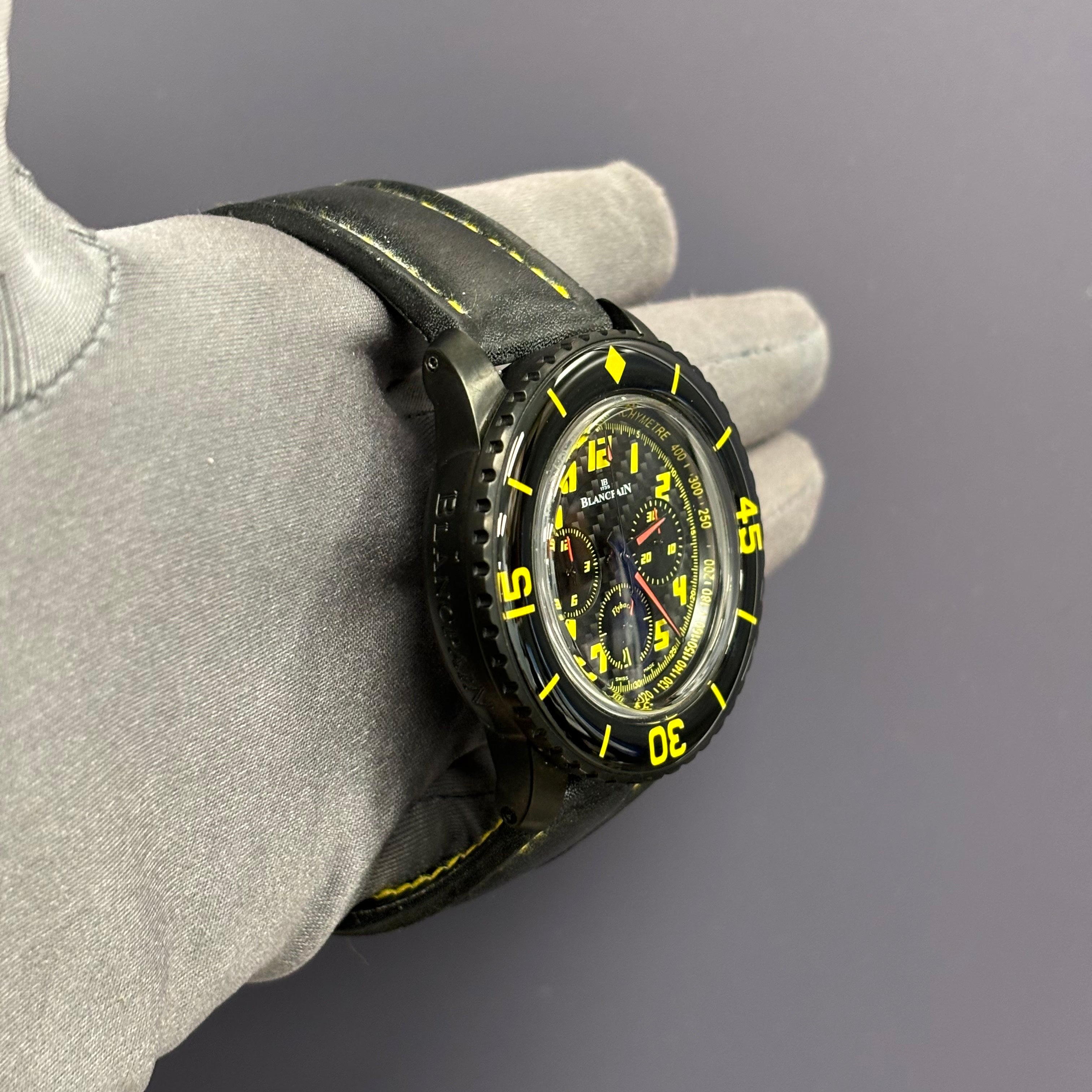 Blancpain Fifty Fathoms 45mm Carbon Dial Watch Ref# 5785F.A-11D03-63 - Happy Jewelers Fine Jewelry Lifetime Warranty