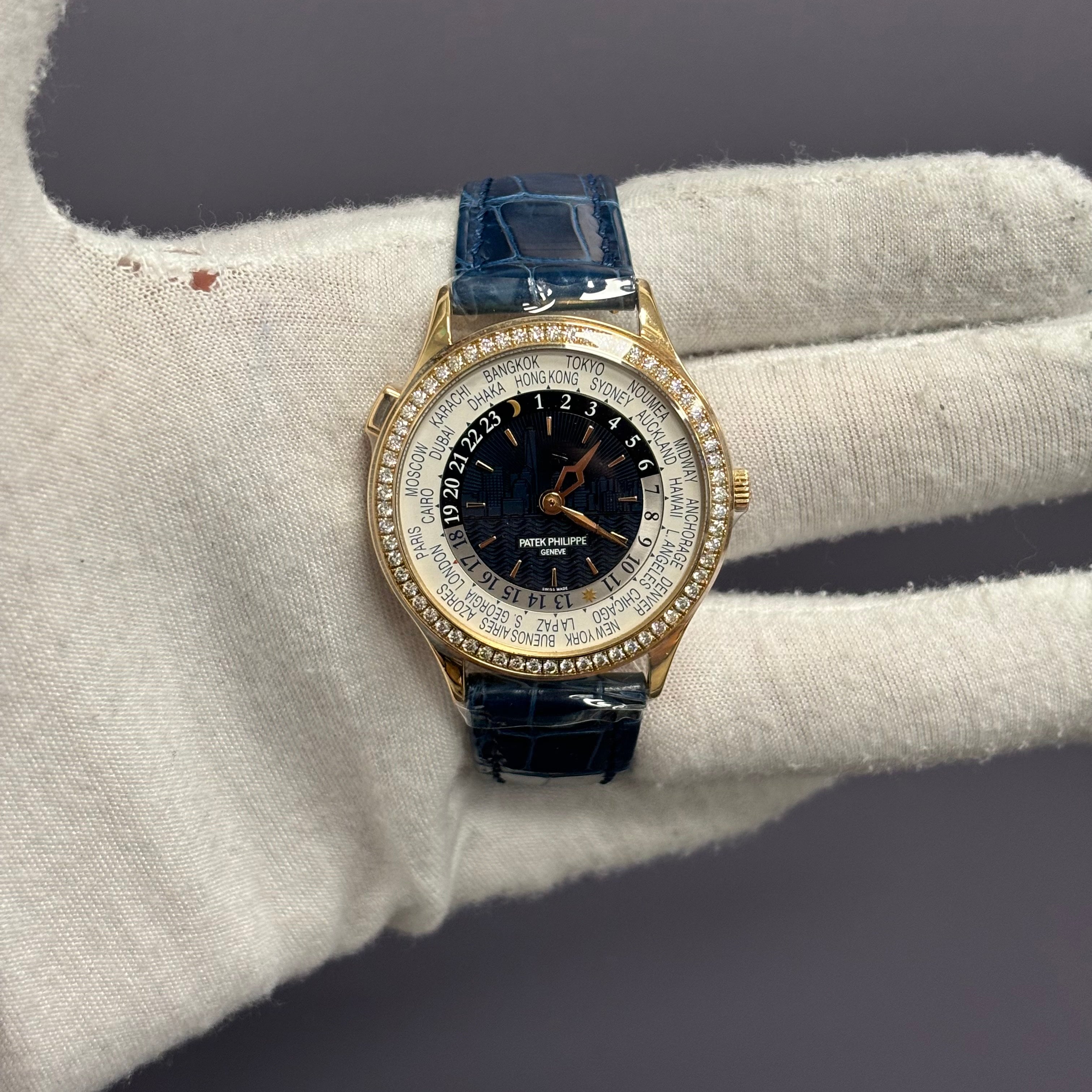 Patek Philippe World Time 36mm Blue Dial Watch Ref# 7130R-012 - Happy Jewelers Fine Jewelry Lifetime Warranty