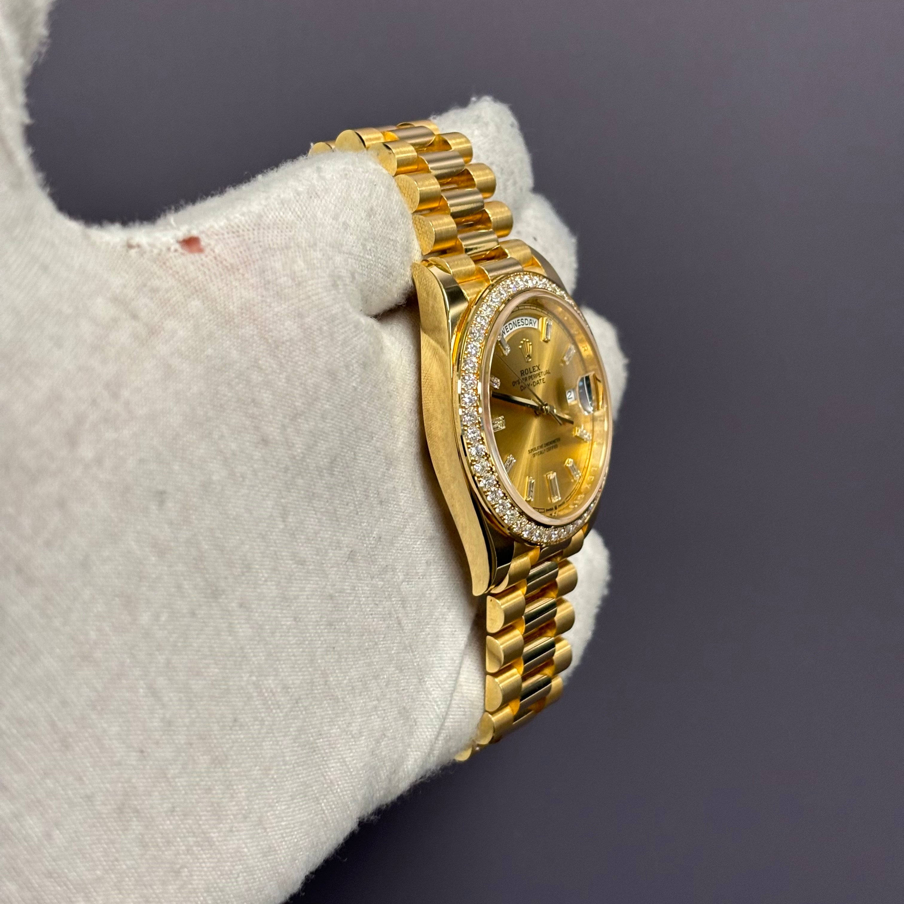 Rolex Day-Date 40mm Champagne Dial Watch Ref# 228348RBR - Happy Jewelers Fine Jewelry Lifetime Warranty