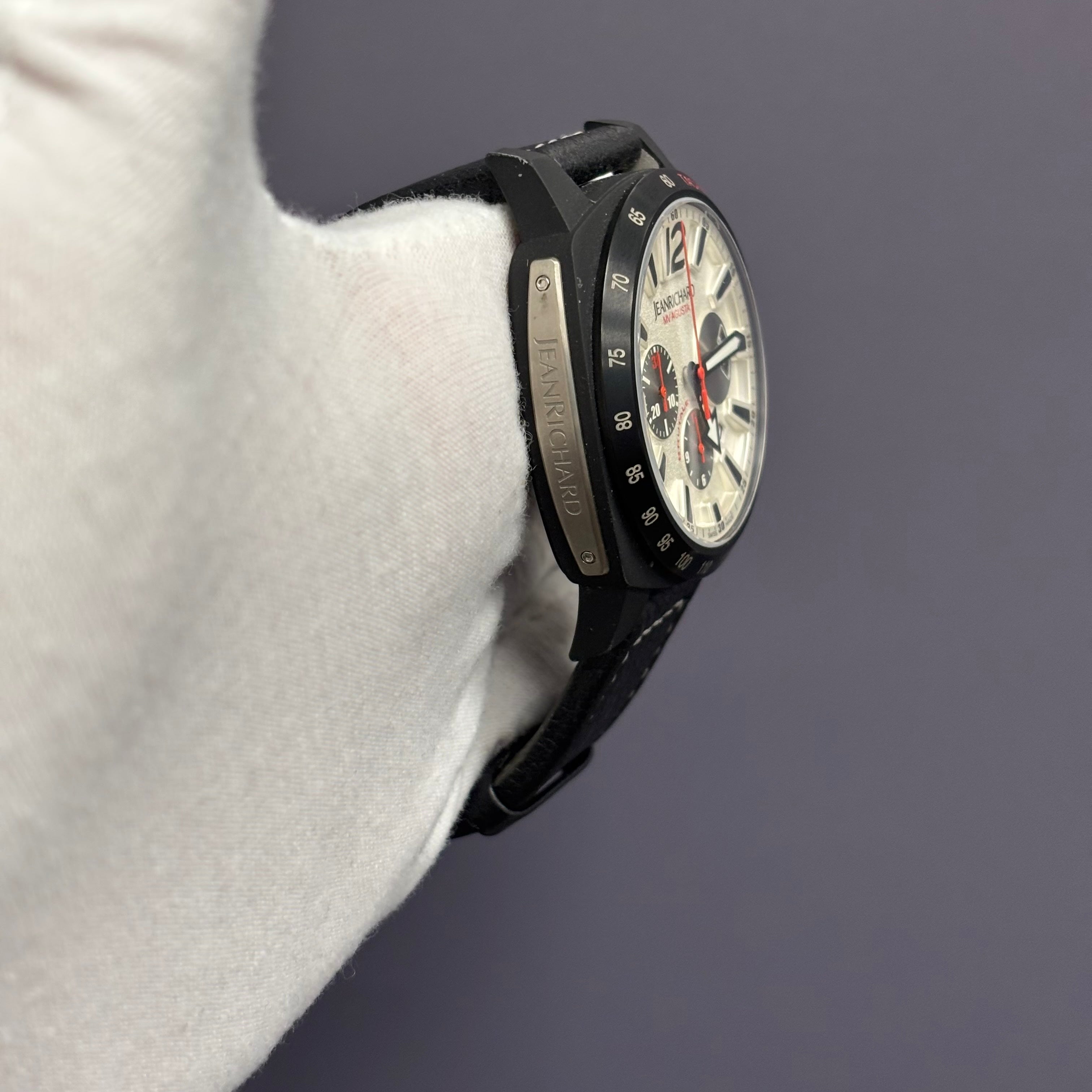 JeanRichard MV Agusta 43mm White Dial Watch Ref# 65120-28-11A-AE6D - Happy Jewelers Fine Jewelry Lifetime Warranty