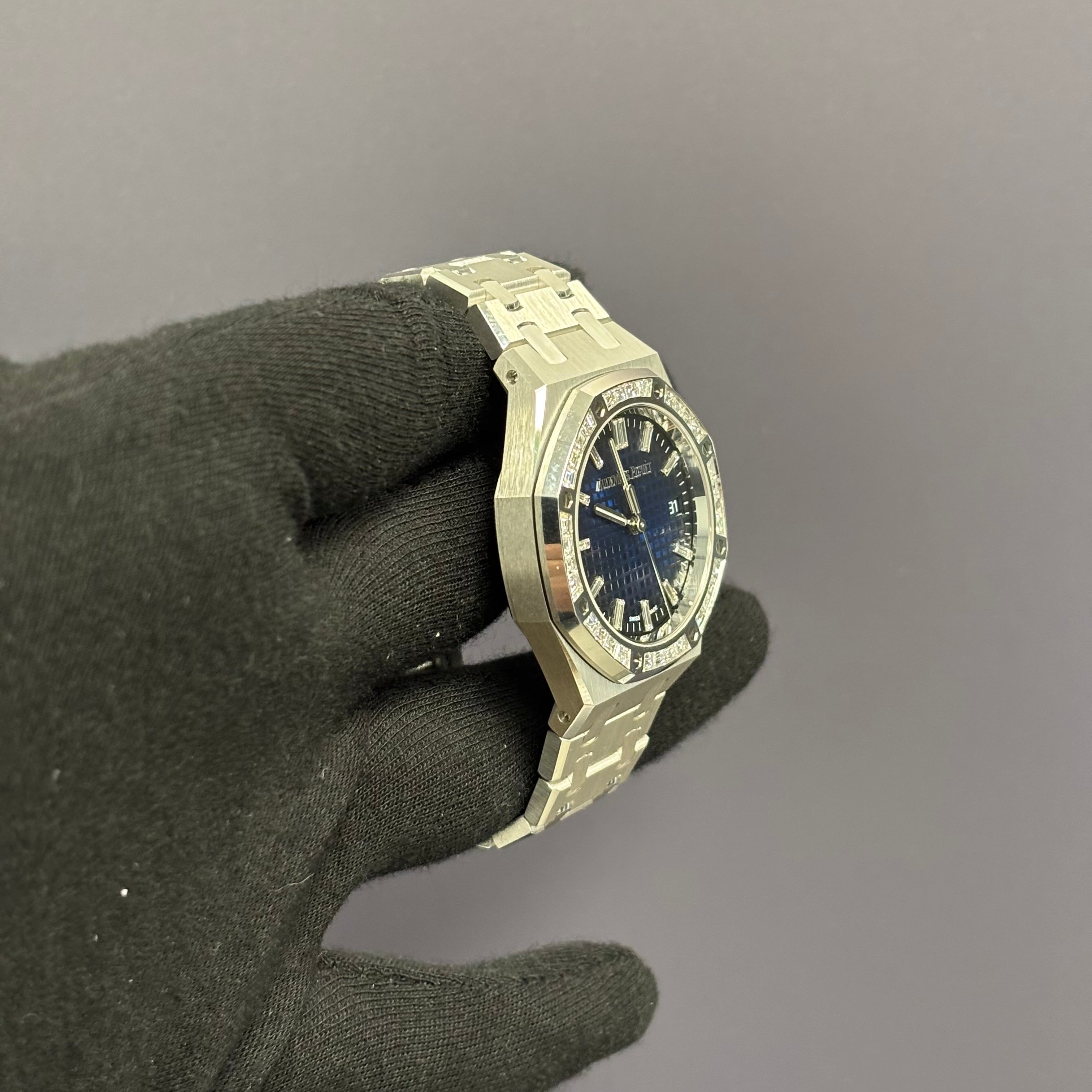 Audemars Piguet Royal Oak 34mm Blue Dial Watch Ref# 77451BC.ZZ.1261BC.01 - Happy Jewelers Fine Jewelry Lifetime Warranty