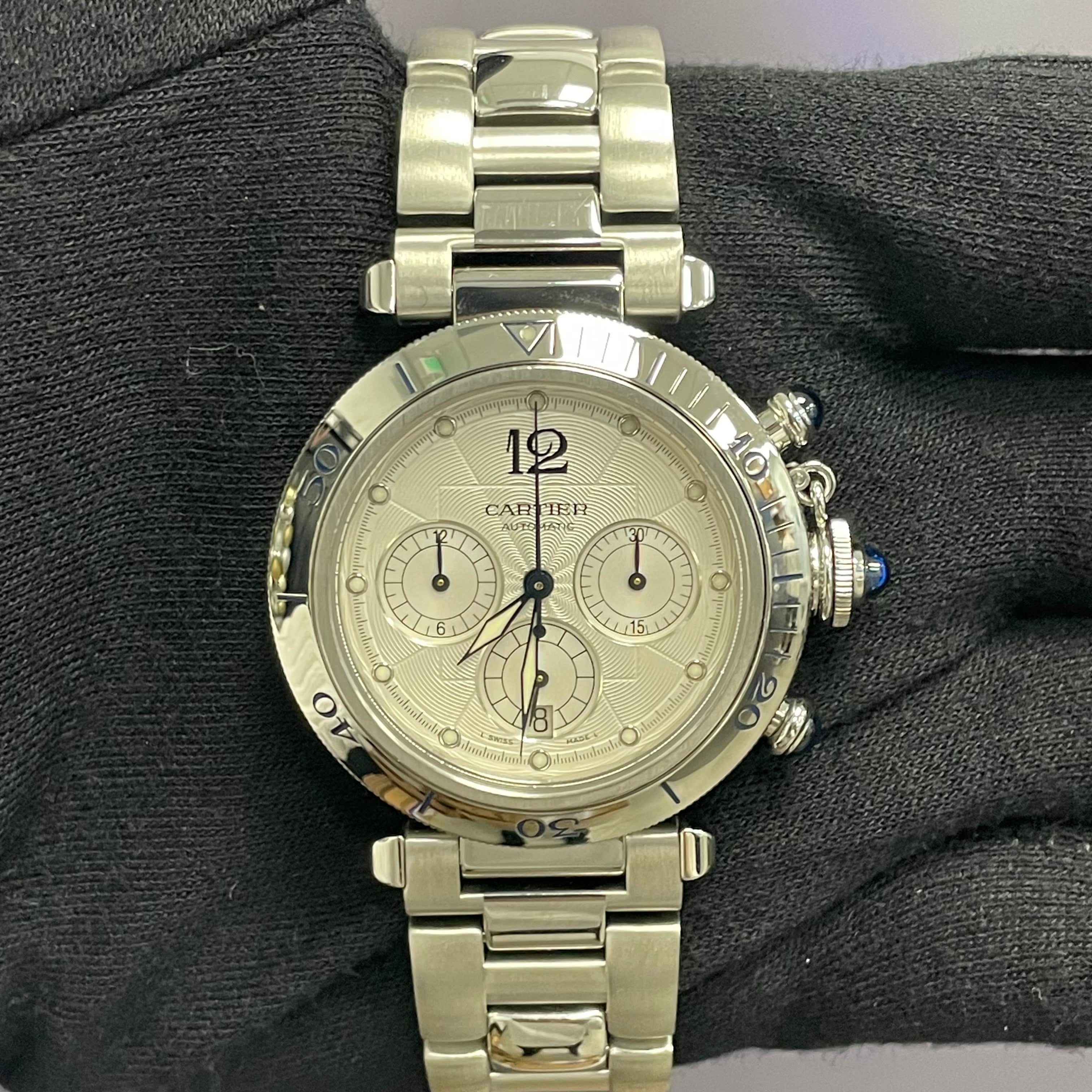 Cartier Pasha 38mm Silver Dial Watch Ref# W31030H3 - Happy Jewelers Fine Jewelry Lifetime Warranty