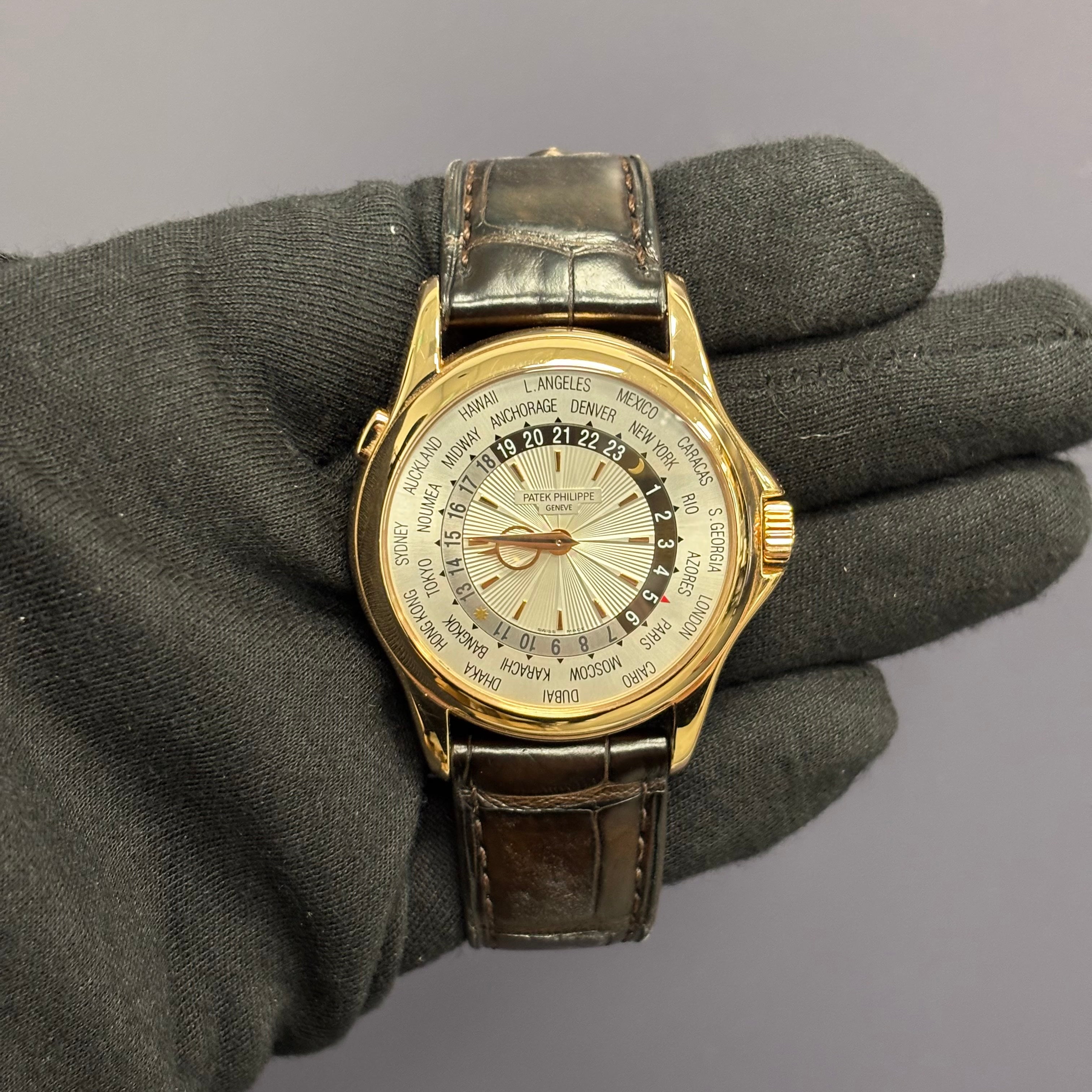 Patek Philippe World Time 39mm Silver Dial Watch Ref# 5130R - Happy Jewelers Fine Jewelry Lifetime Warranty