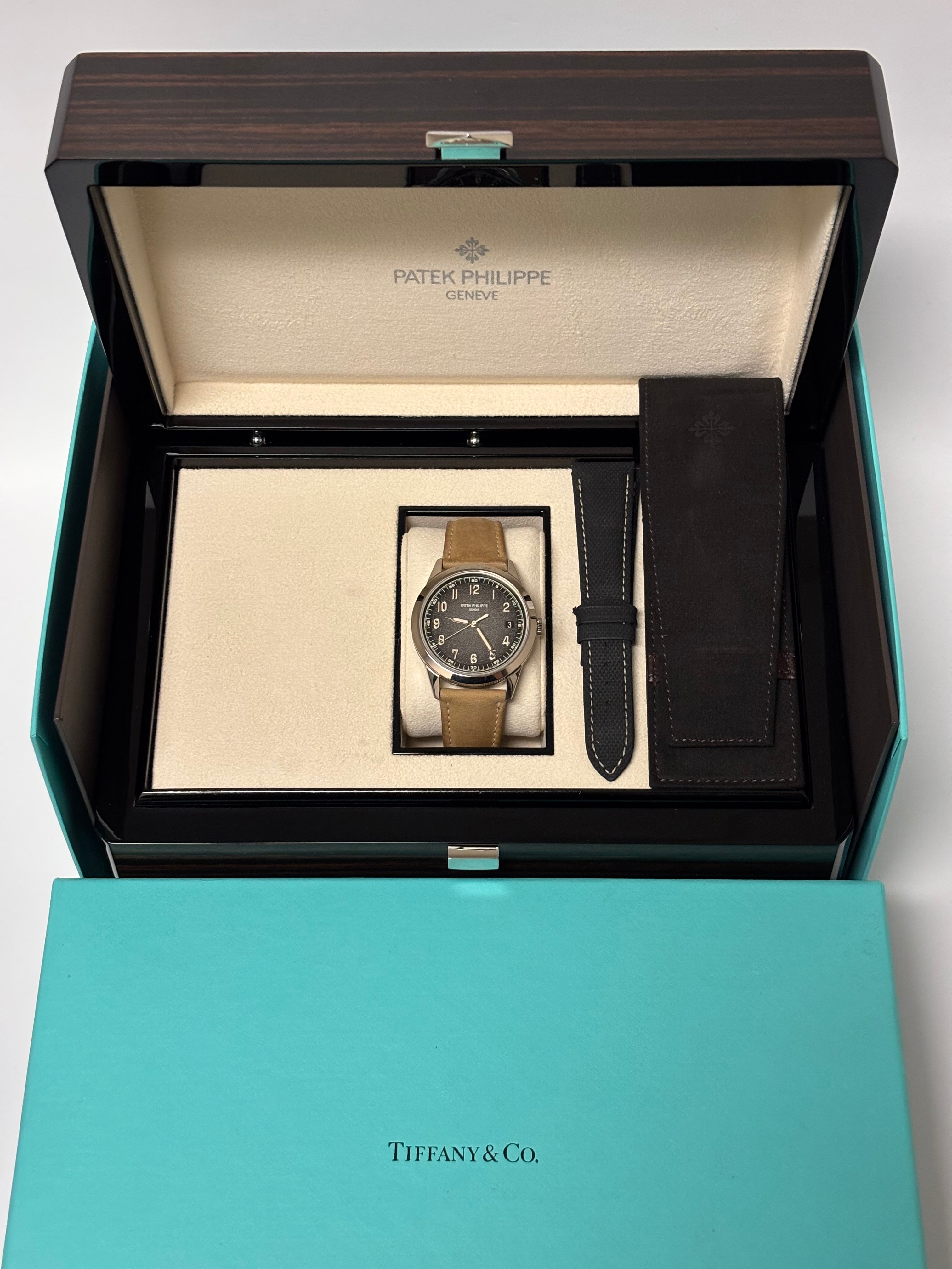 Patek Philippe Calatrava TIFFANY & CO. 40mm Charcoal Dial Watch Ref# 5226G-001 - Happy Jewelers Fine Jewelry Lifetime Warranty