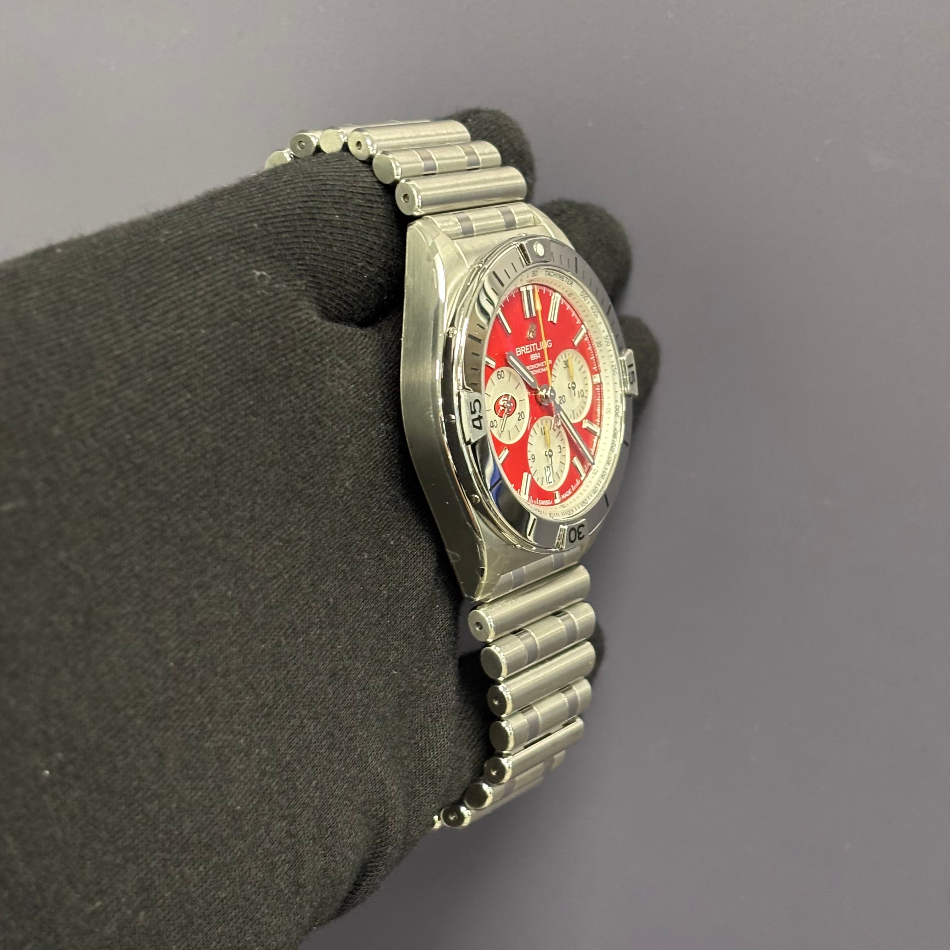 Breitling Chronomat 42mm Red Dial Watch Ref# AB0134 - Happy Jewelers Fine Jewelry Lifetime Warranty