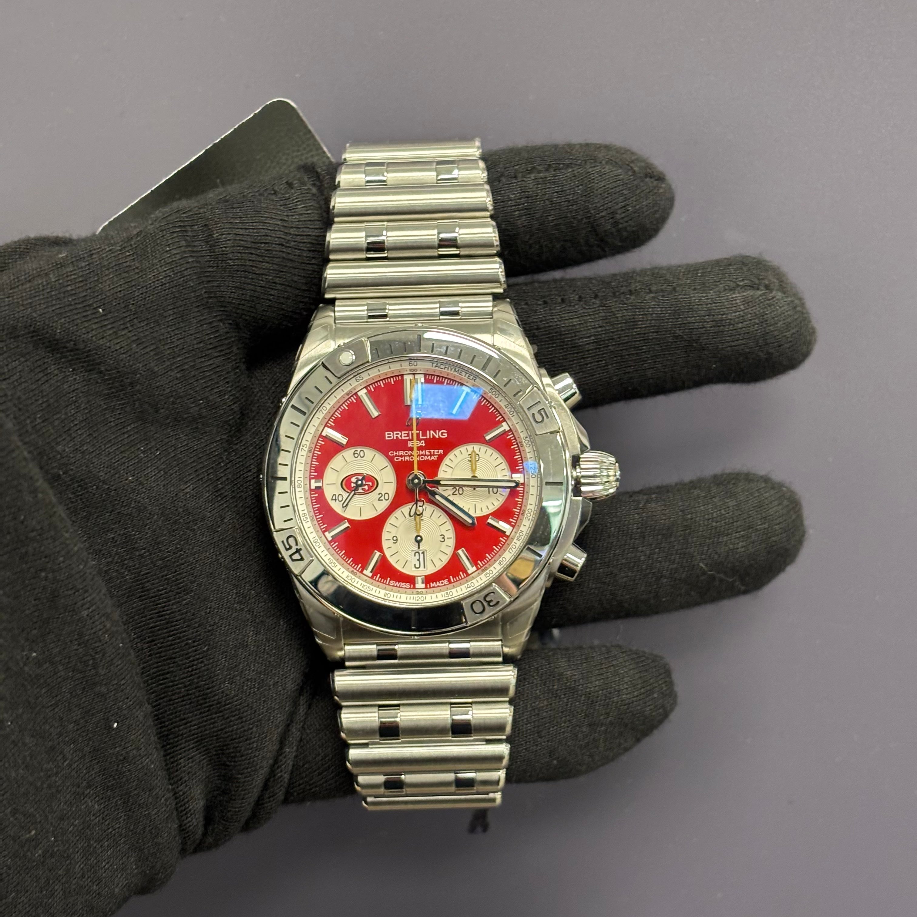 Breitling Chronomat 42mm Red Dial Watch Ref# AB0134 - Happy Jewelers Fine Jewelry Lifetime Warranty