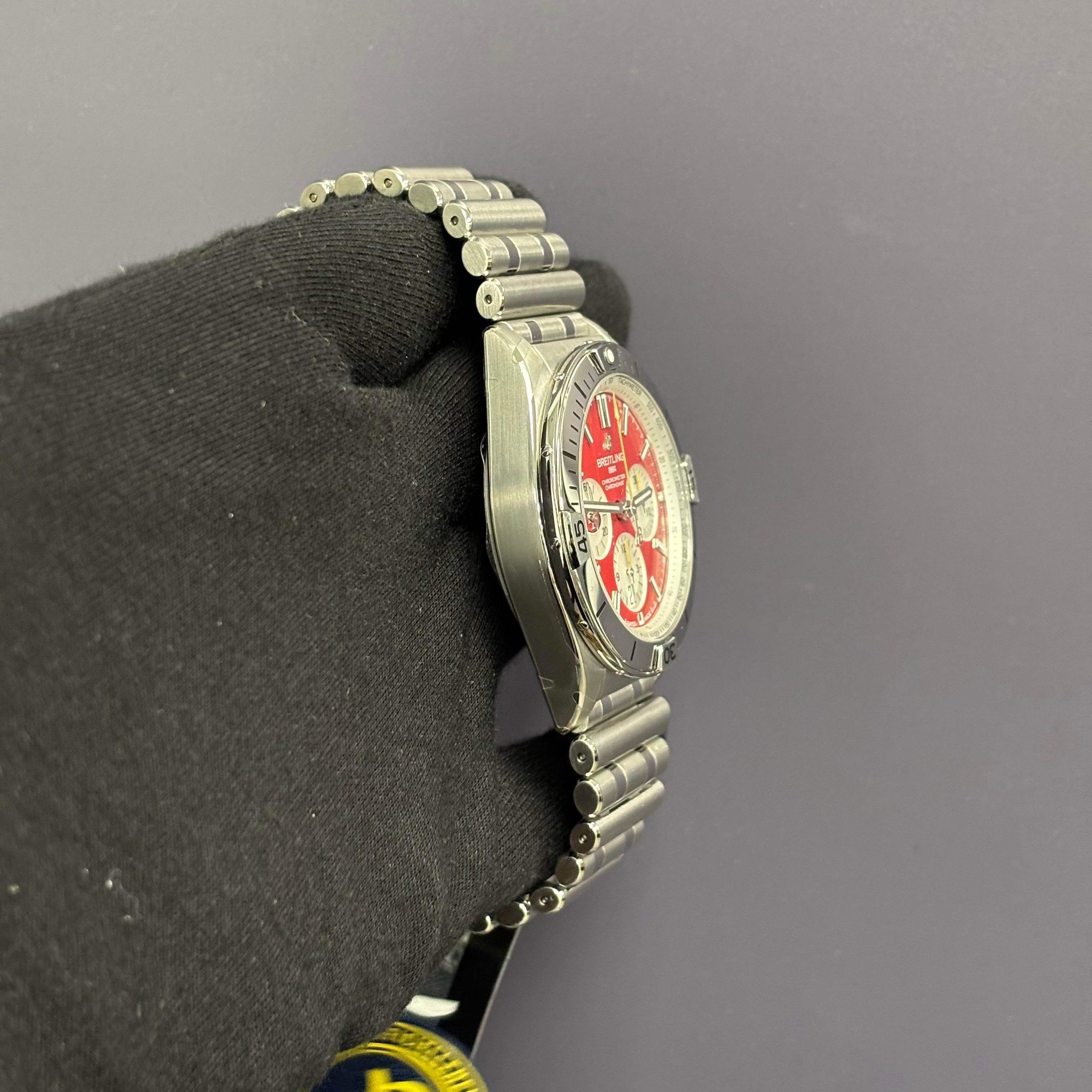 Breitling Chronomat 42mm Red Dial Watch Ref# AB0134 - Happy Jewelers Fine Jewelry Lifetime Warranty