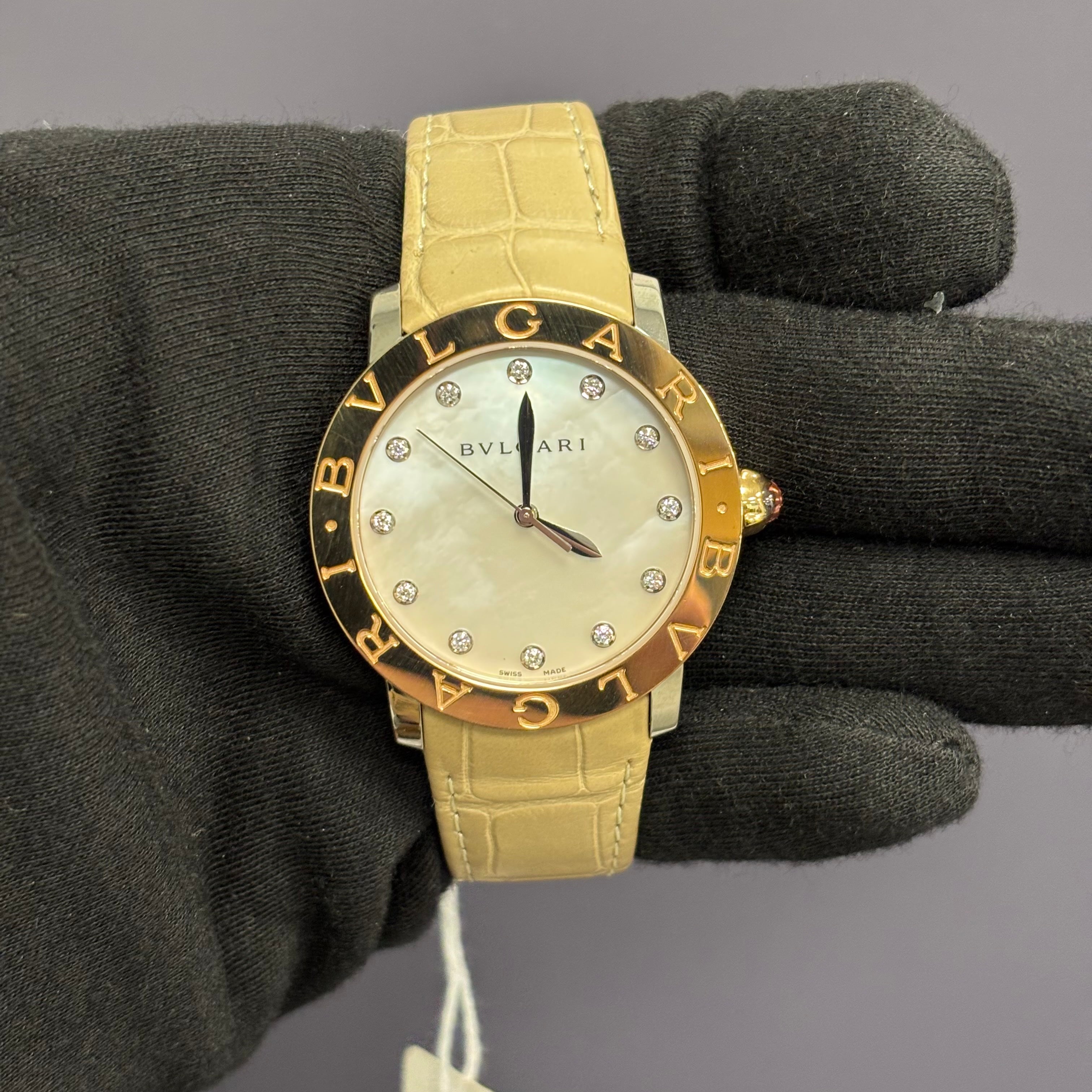 Bvlgari Bulagri 37mm MOP Dial Watch Ref# 101895 - Happy Jewelers Fine Jewelry Lifetime Warranty