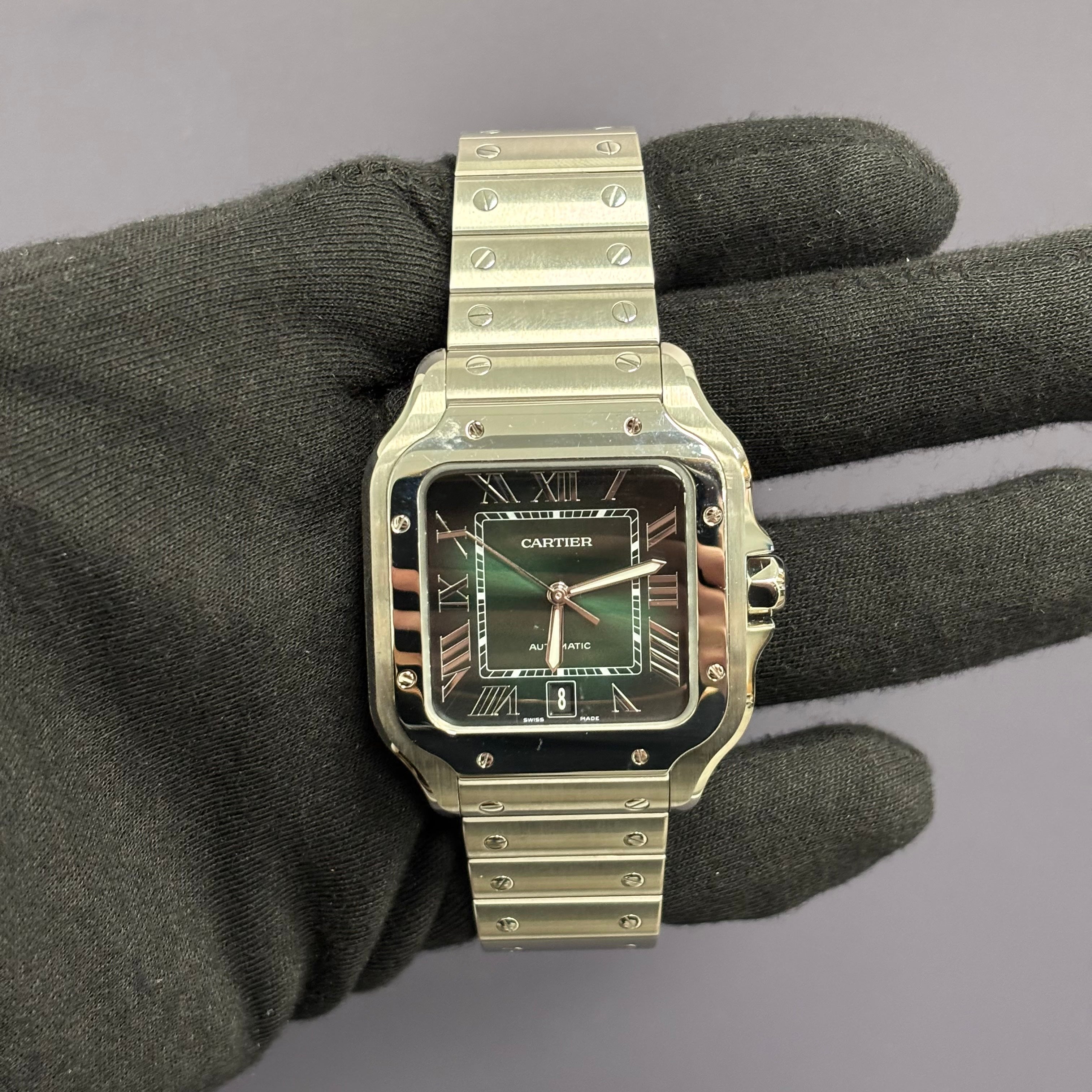 Cartier Santos 39.8mm Green Dial Watch Ref# WSSA0062 - Happy Jewelers Fine Jewelry Lifetime Warranty