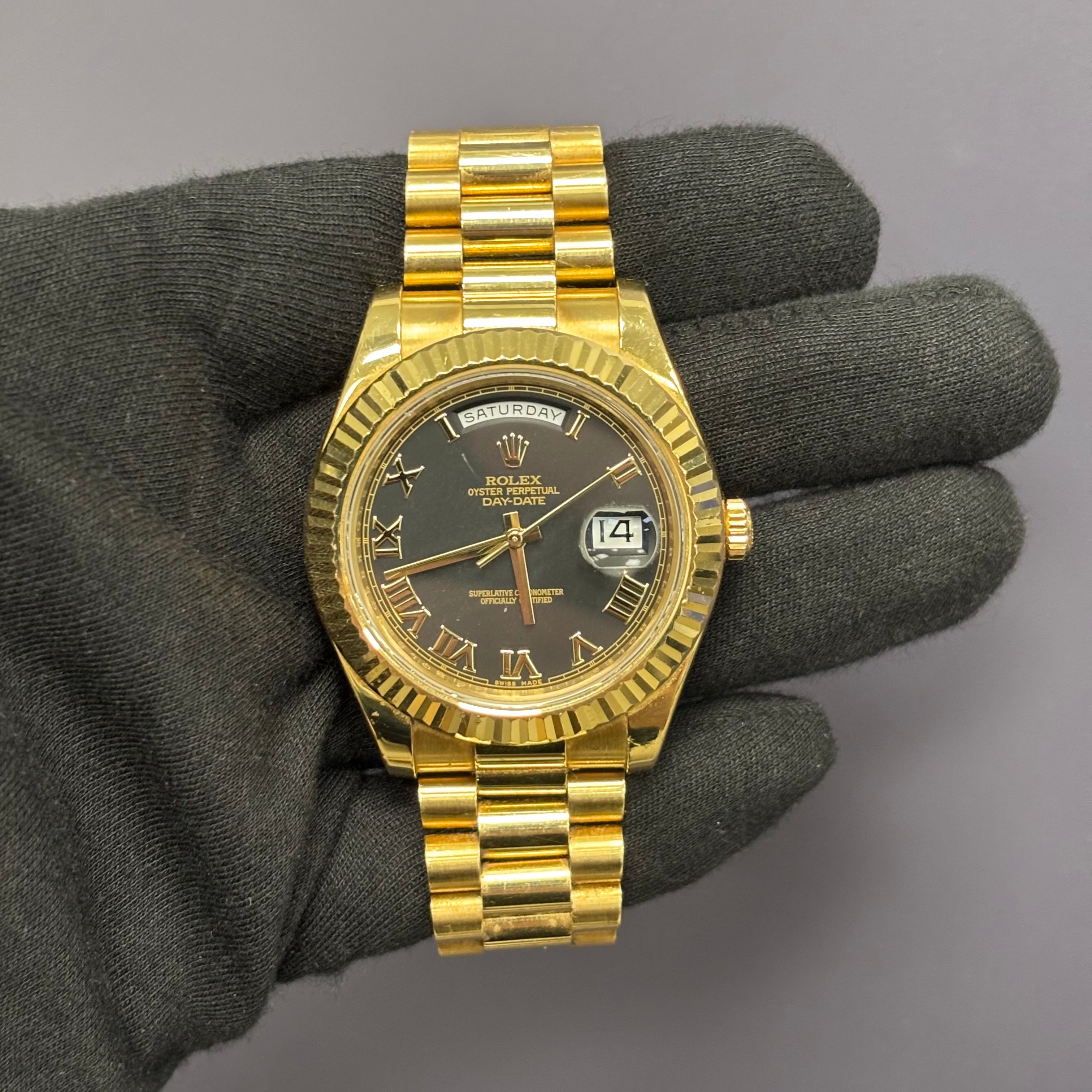 Rolex Day-Date 41mm Black Dial Watch Ref# 218238 - Happy Jewelers Fine Jewelry Lifetime Warranty