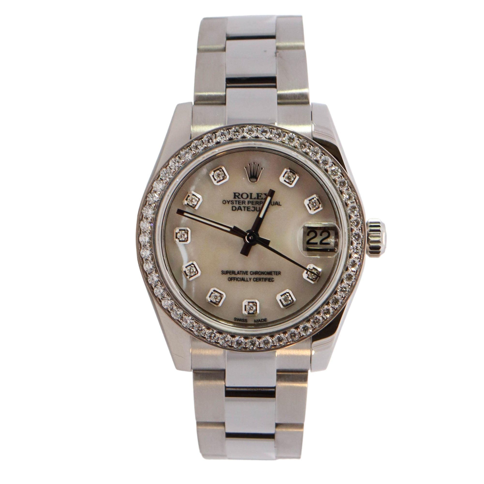 Rolex Datejust Stainless Steel 31mm Custom White Mop Diamond Dial Watch Reference# 174240 - Happy Jewelers Fine Jewelry Lifetime Warranty