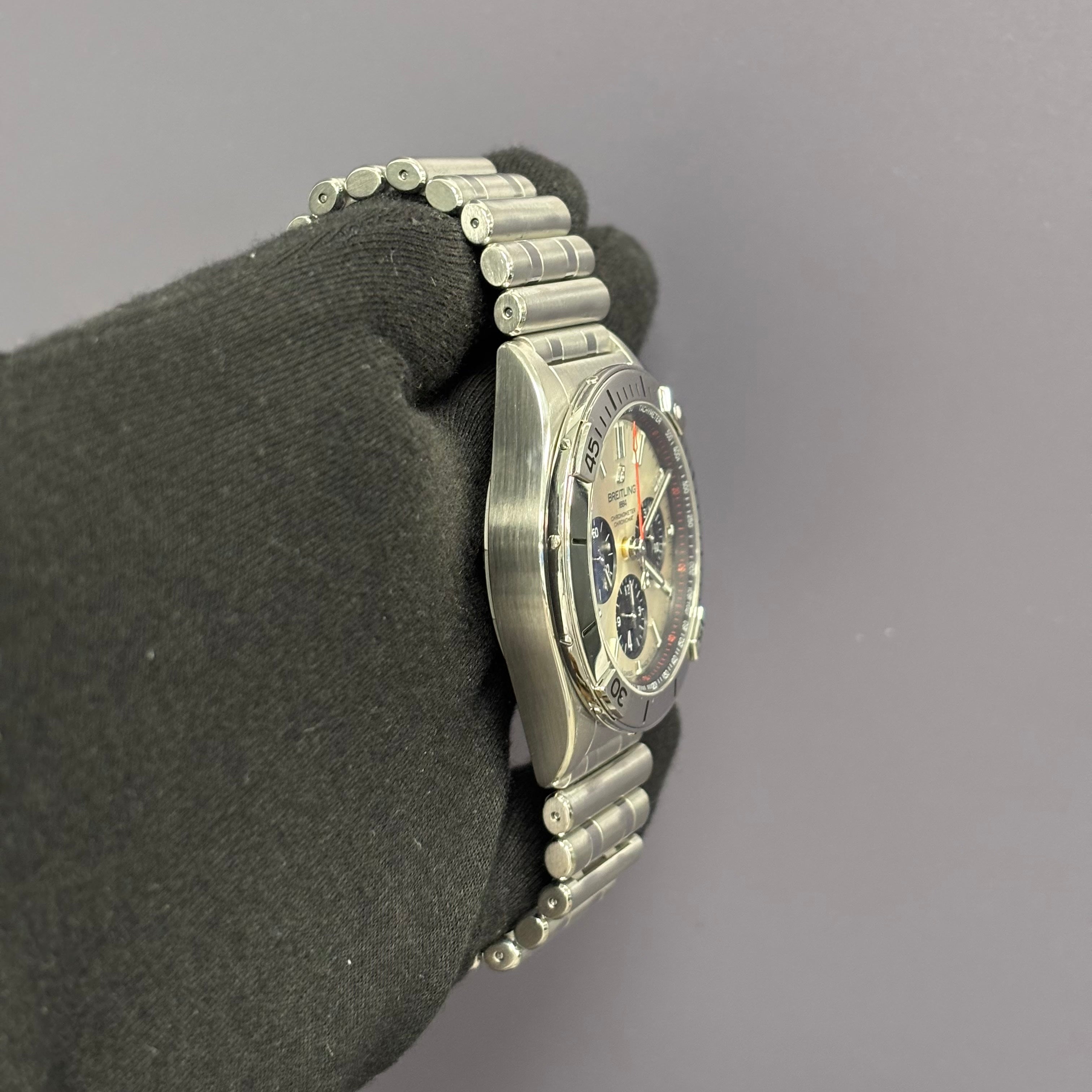 Breitling Chronomat 42mm Silver Dial Watch Ref# AB0134 - Happy Jewelers Fine Jewelry Lifetime Warranty