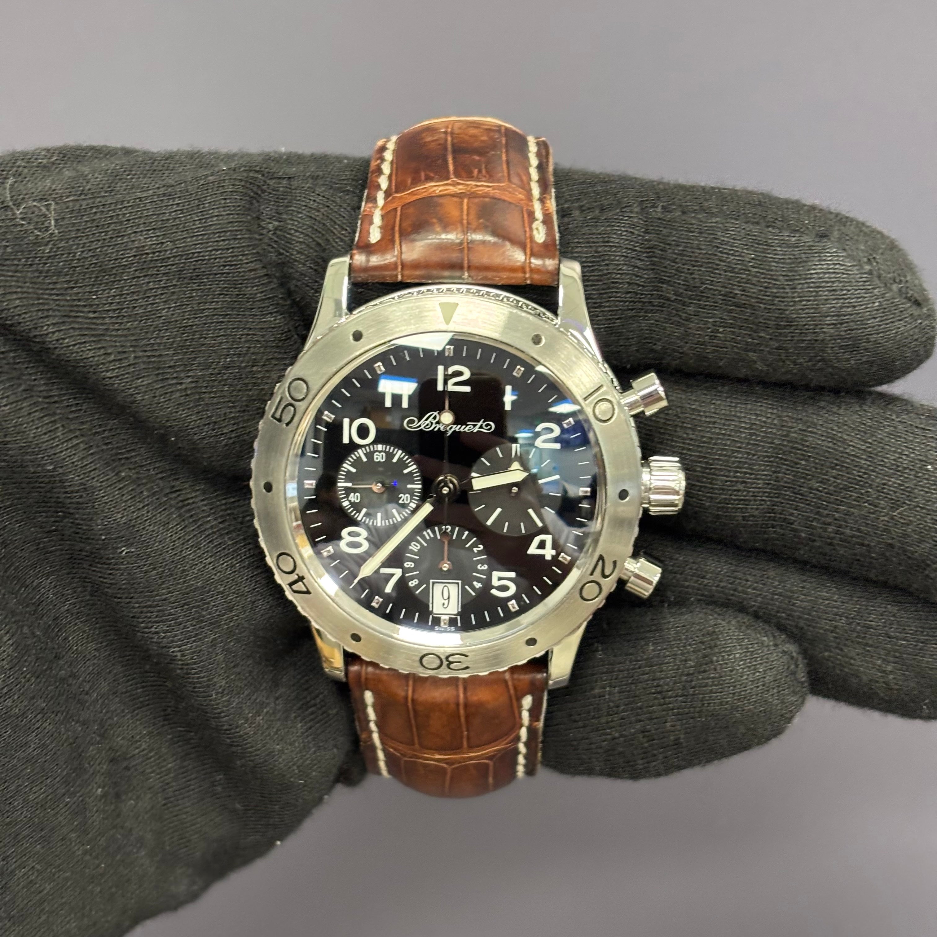 Breguet Type XX 39mm Black Dial Watch Ref# 3820ST - Happy Jewelers Fine Jewelry Lifetime Warranty
