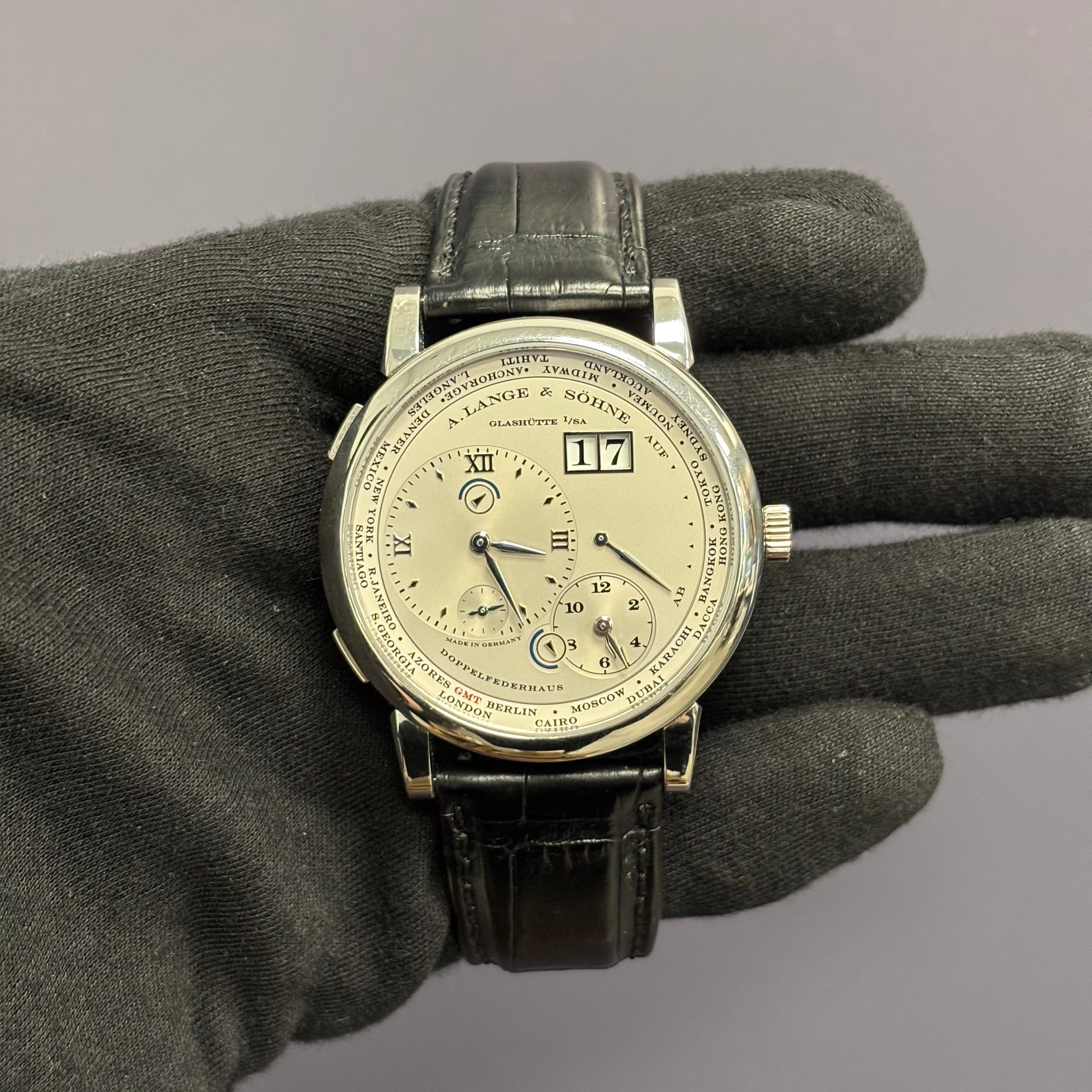 A. Lange & Sohne 1 Time Zone 42mm Silver Dial Watch Ref# 116.025 - Happy Jewelers Fine Jewelry Lifetime Warranty