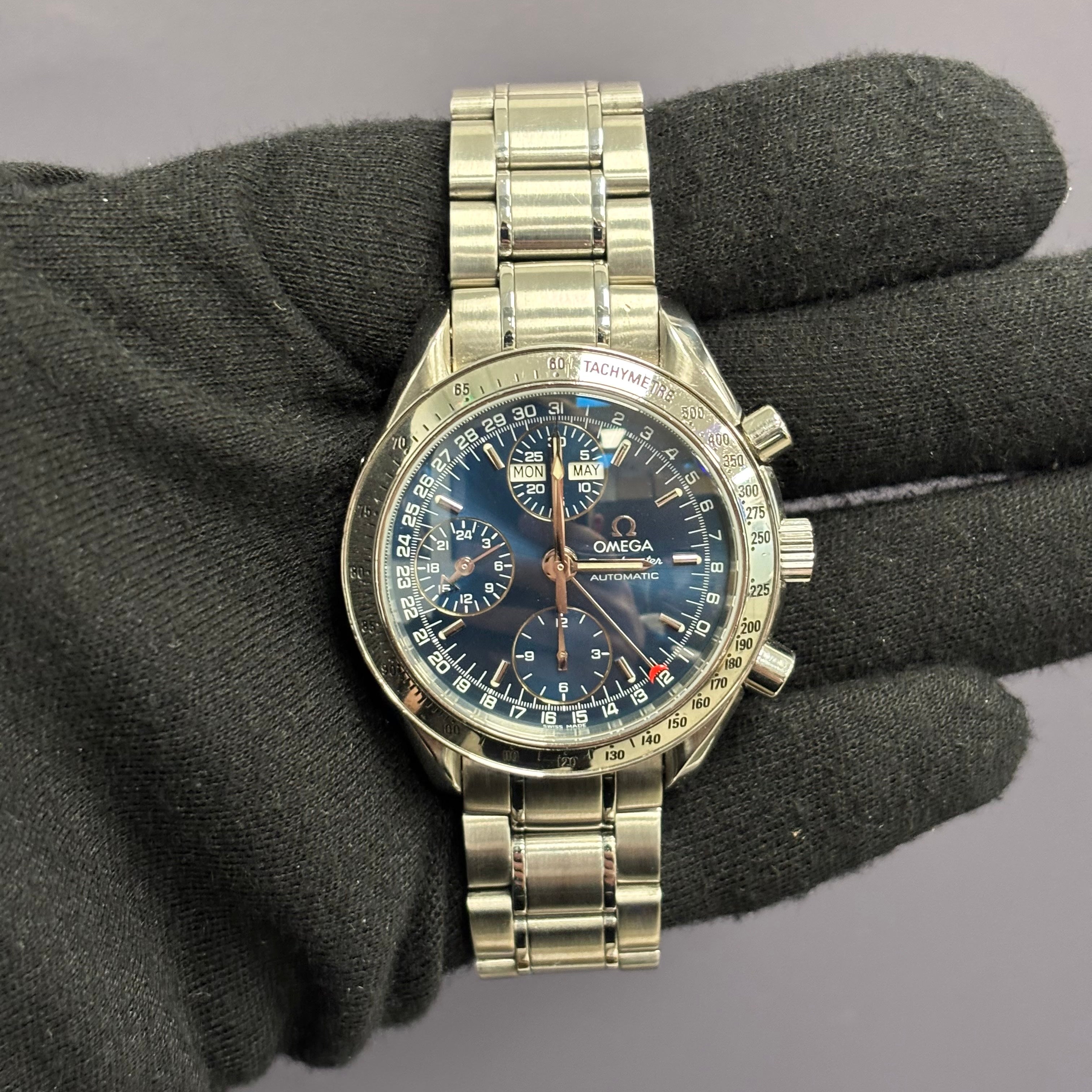 Omega Speedmaster 38mm Blue Dial Watch Ref# 3523.80.00 - Happy Jewelers Fine Jewelry Lifetime Warranty