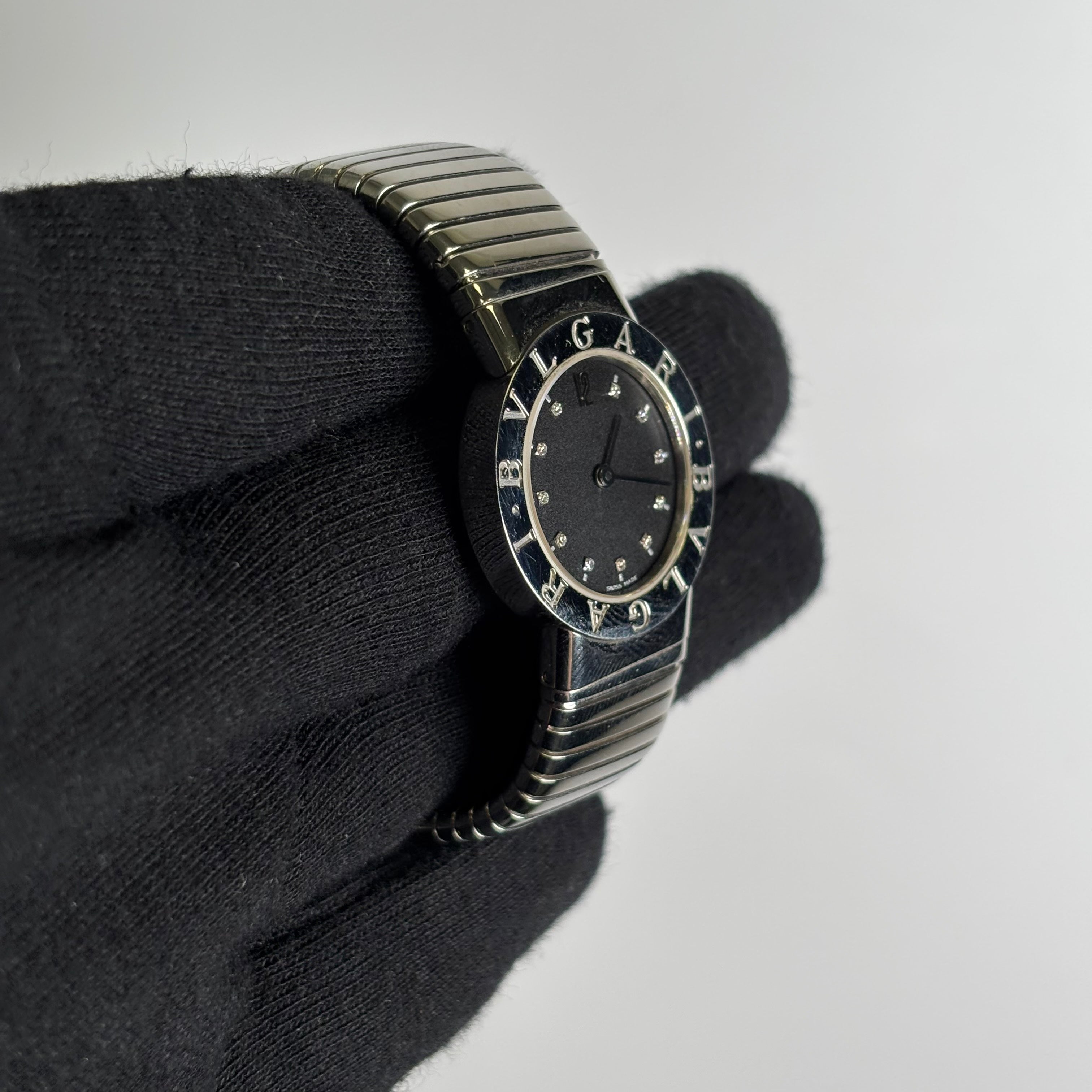 Bvlgari Tubagos 26mm Black Dial Watch Ref# BB262TS - Happy Jewelers Fine Jewelry Lifetime Warranty