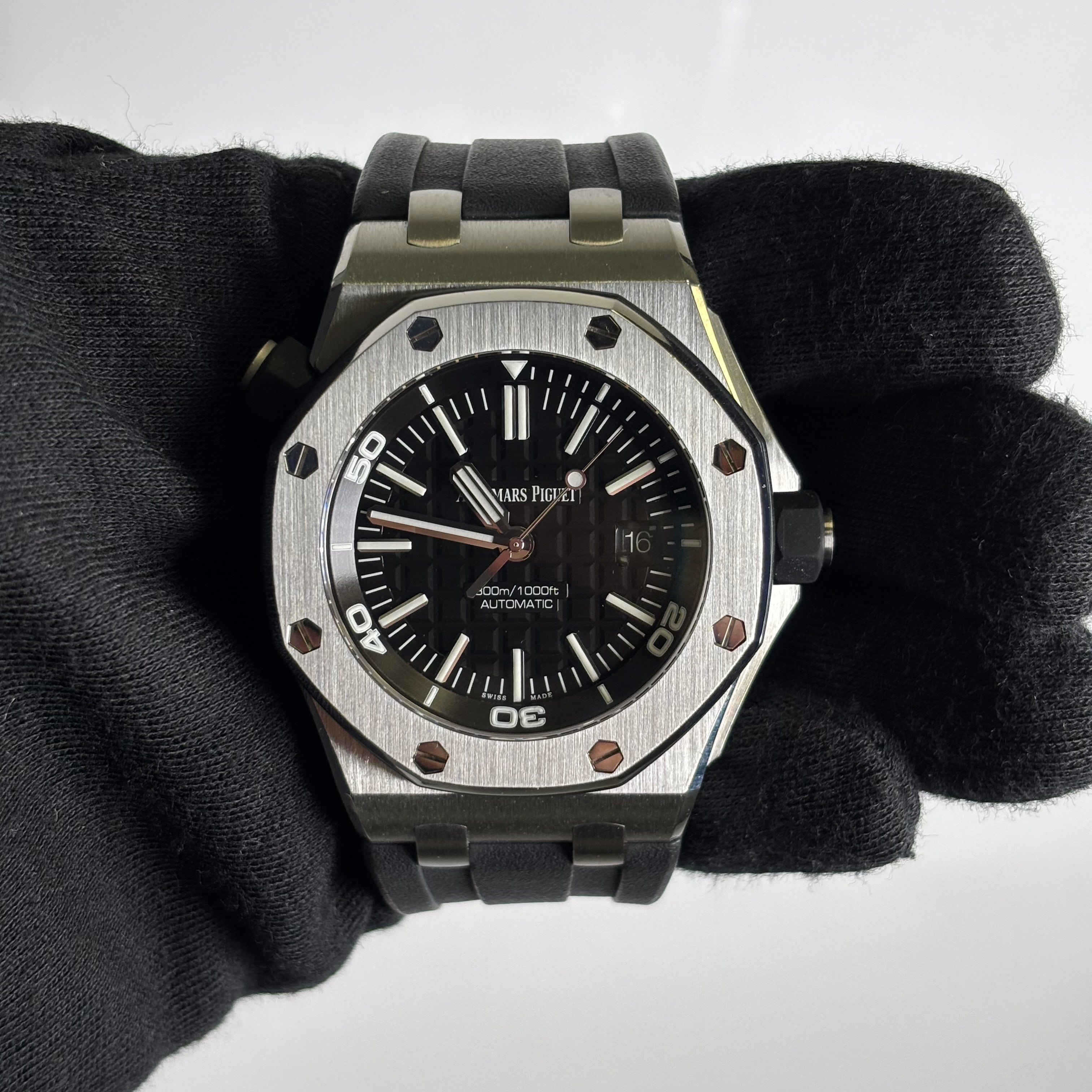 Audemars Piguet Royal Oak 42mm Black Dial Watch Ref# 15710ST.OO.A002CA.01 - Happy Jewelers Fine Jewelry Lifetime Warranty