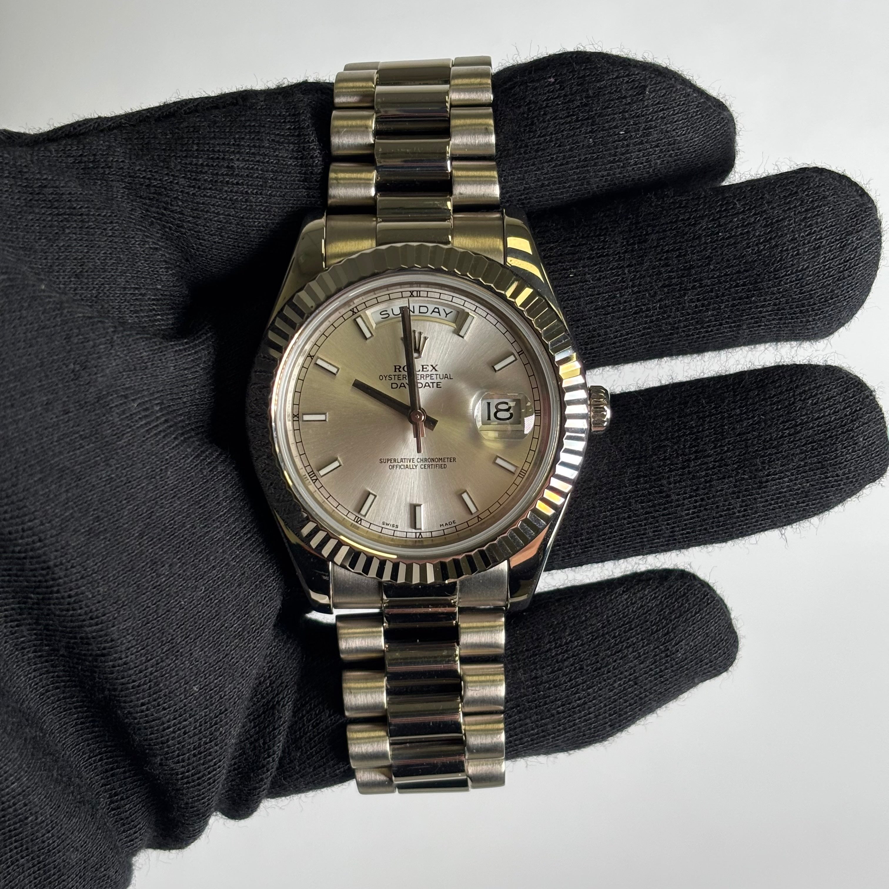 Rolex Day-Date 41mm Silver Dial Watch Ref# 218239 - Happy Jewelers Fine Jewelry Lifetime Warranty