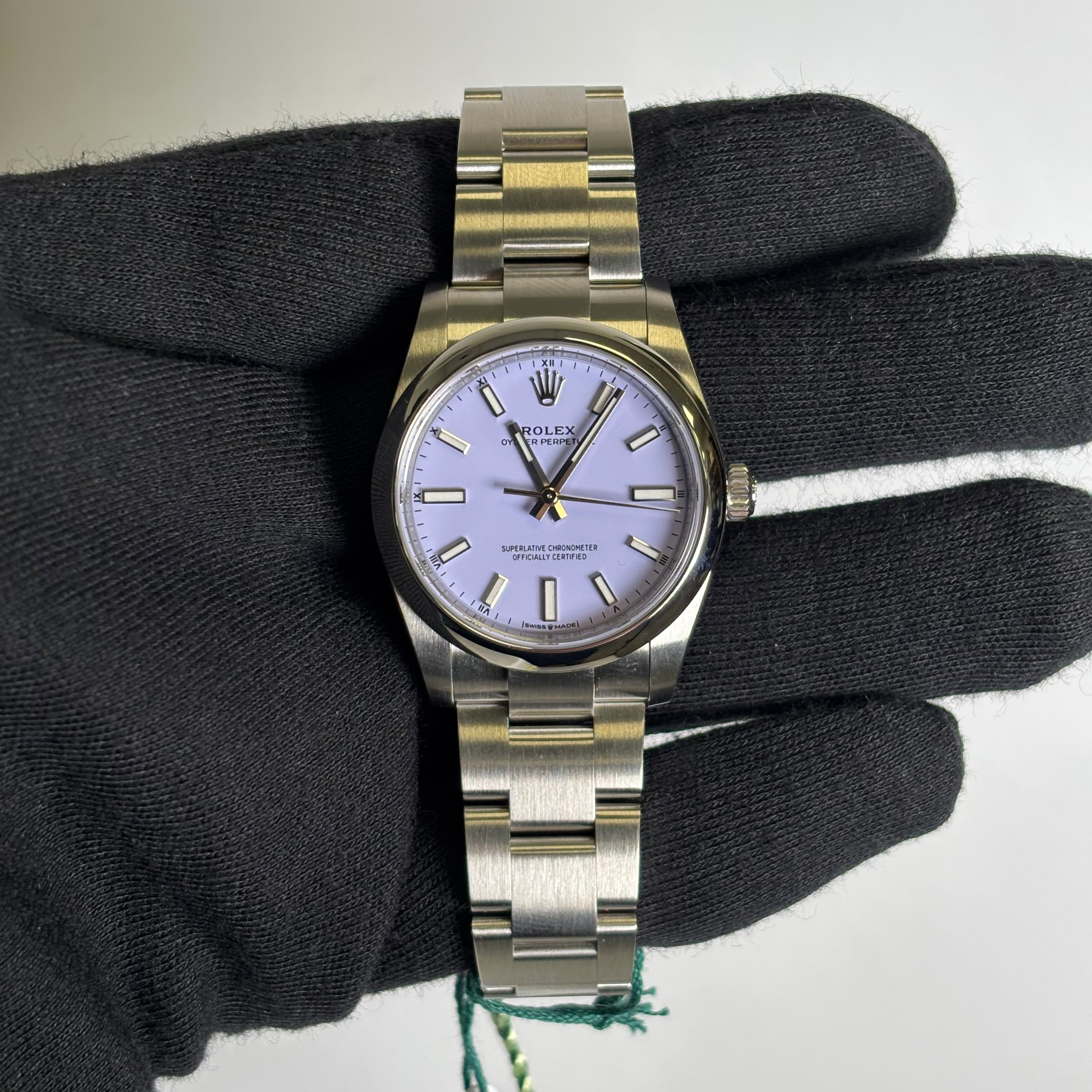 Rolex Oyster Perpetual 34mm Lavender Dial Watch Ref# 124200 - Happy Jewelers Fine Jewelry Lifetime Warranty