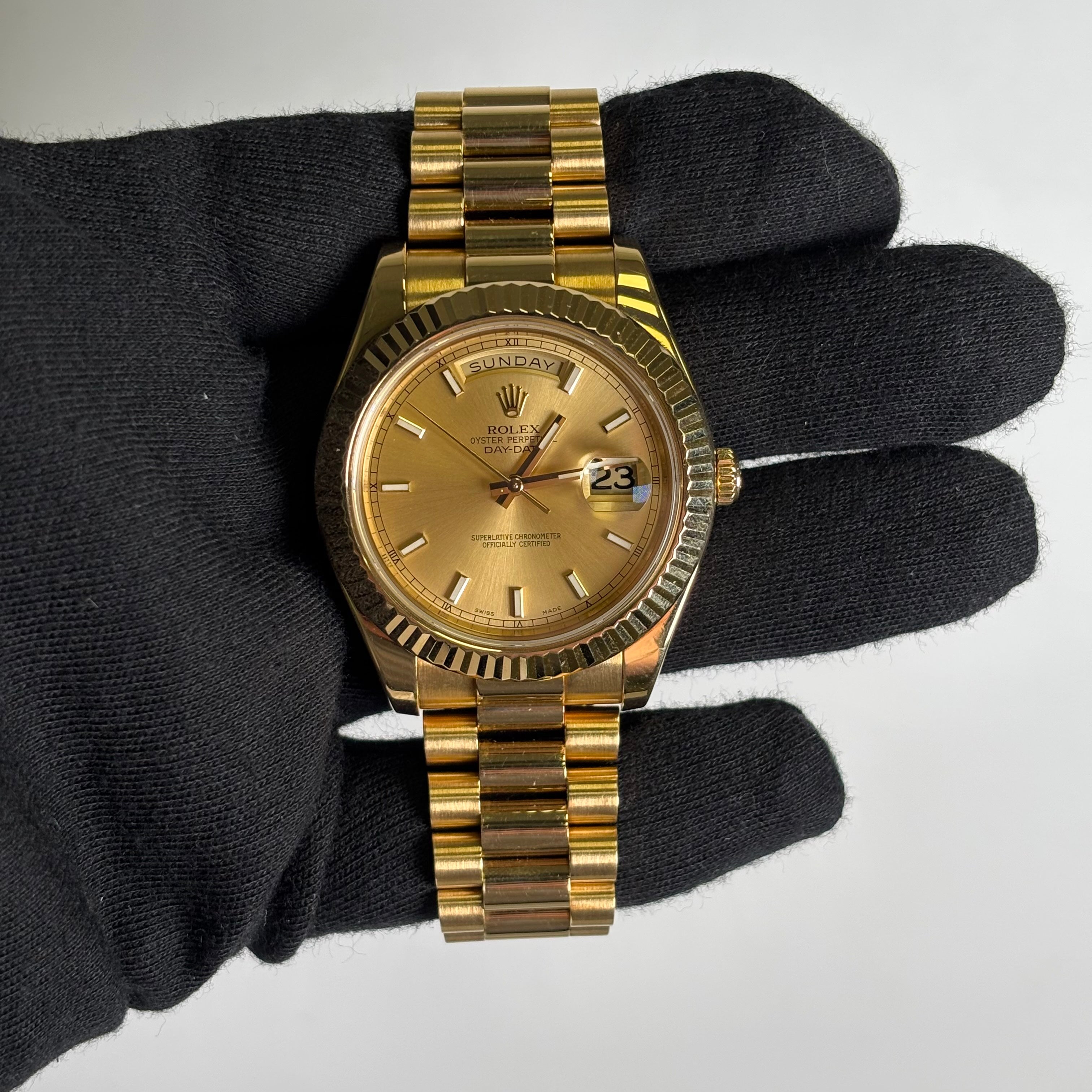 Rolex Day-Date 41mm Champagne Dial Watch Ref# 218238 - Happy Jewelers Fine Jewelry Lifetime Warranty