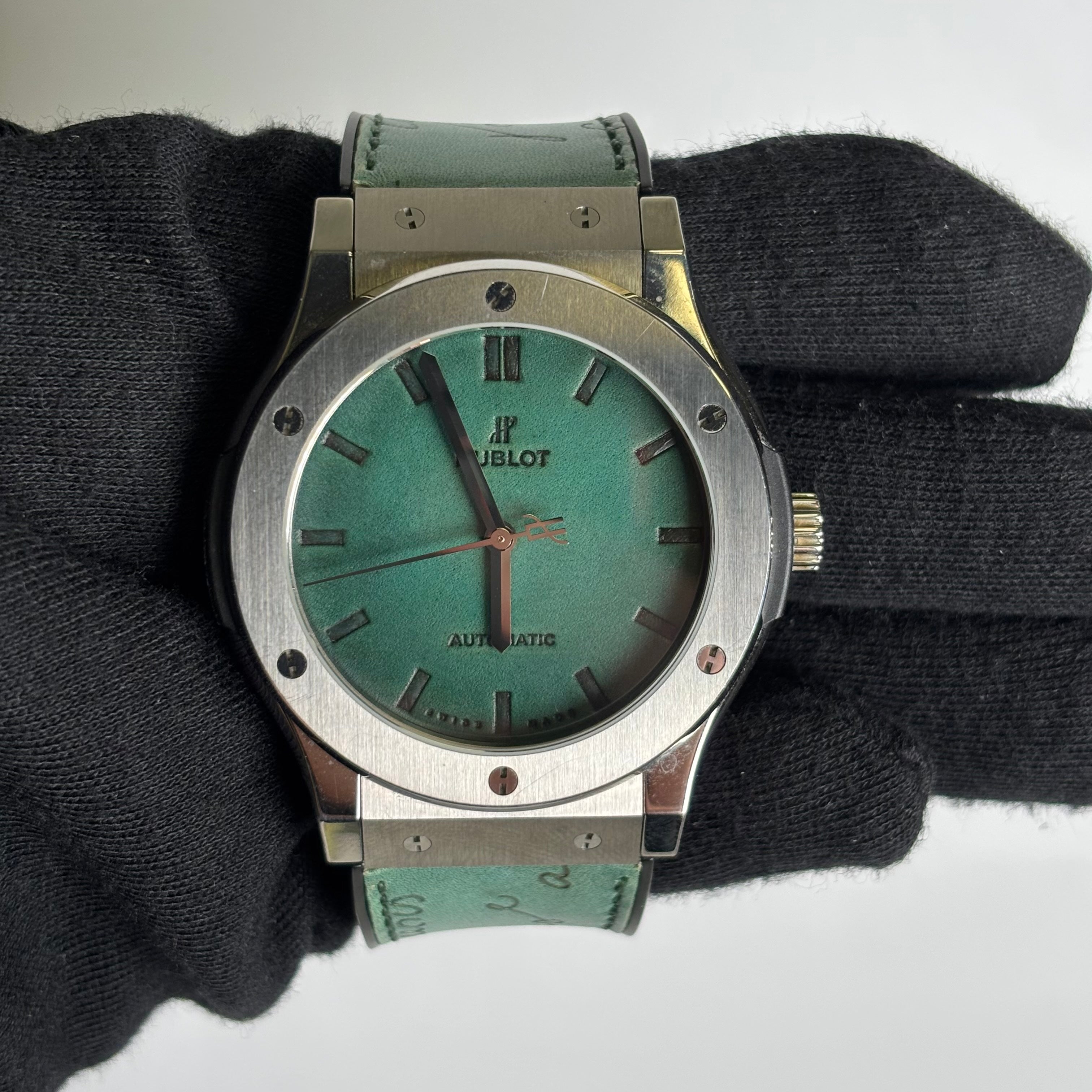 Hublot Classic Fusion 45mm Green Dial Watch Ref# 511.NX.050G.VR.BER16 - Happy Jewelers Fine Jewelry Lifetime Warranty