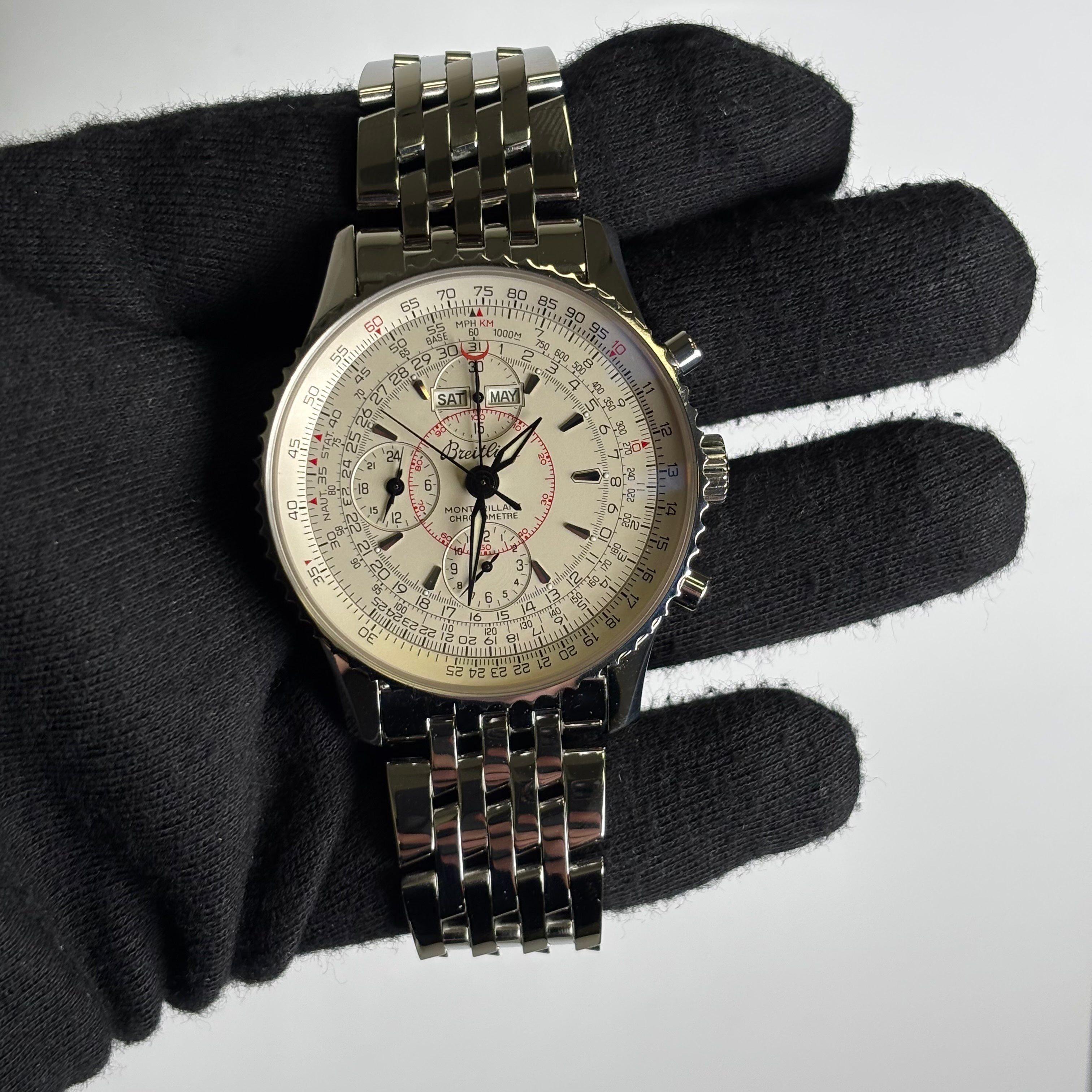 Breitling Montbrillant 43mm Ivory Dial Watch Ref# A21330 - Happy Jewelers Fine Jewelry Lifetime Warranty