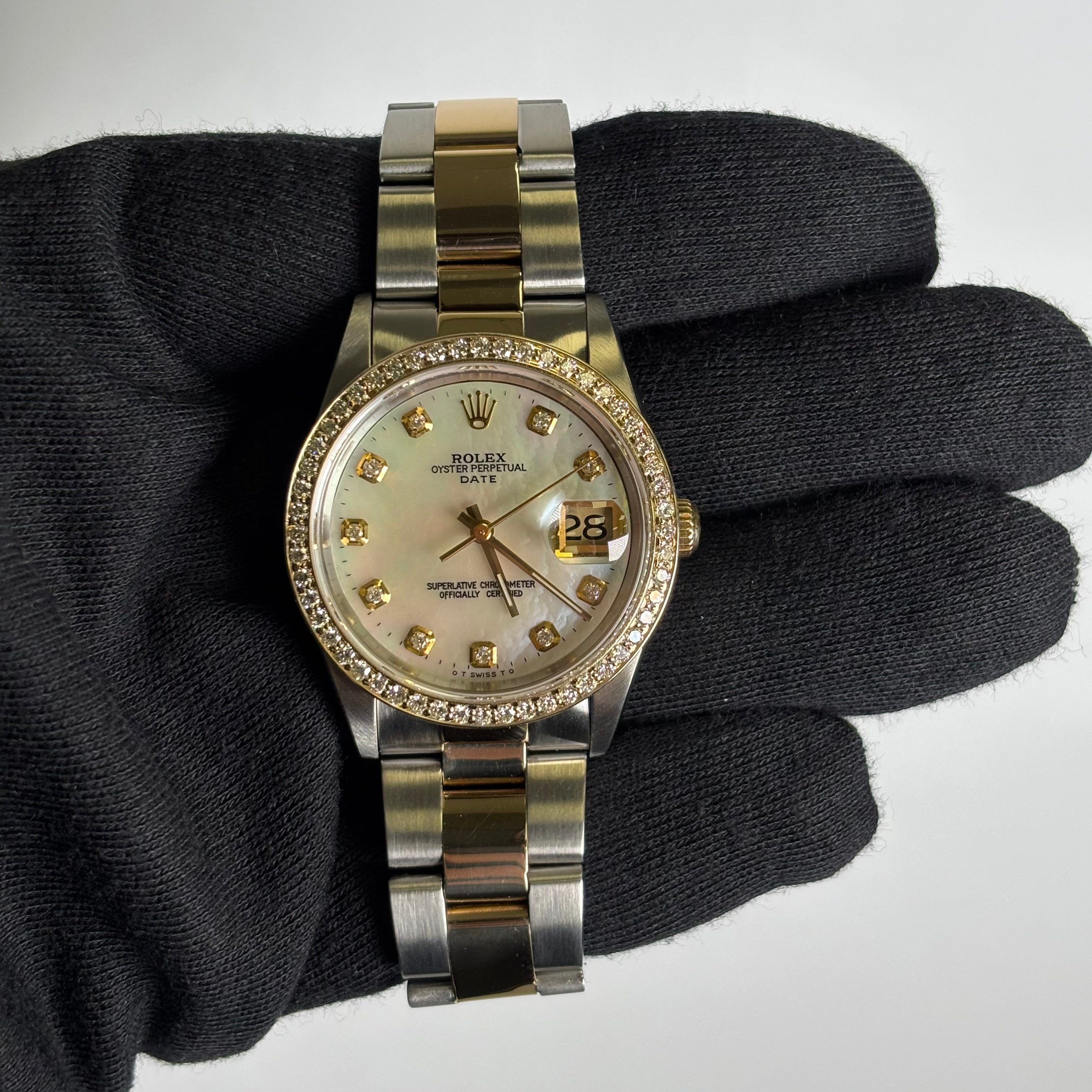 Rolex Oyster Perpetual 34mm MOP Dial Watch Ref# 15223 - Happy Jewelers Fine Jewelry Lifetime Warranty