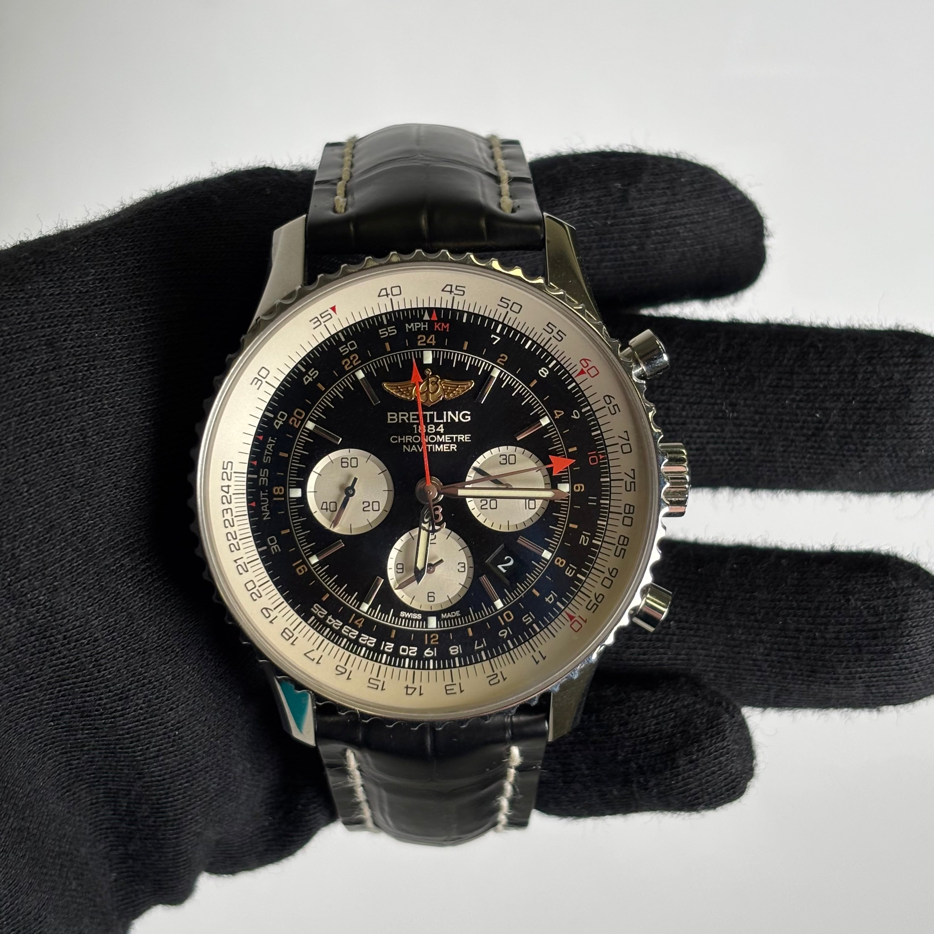 Breitling Navitimer GMT 48mm Black Dial Watch Ref# AB044121/BD24 - Happy Jewelers Fine Jewelry Lifetime Warranty