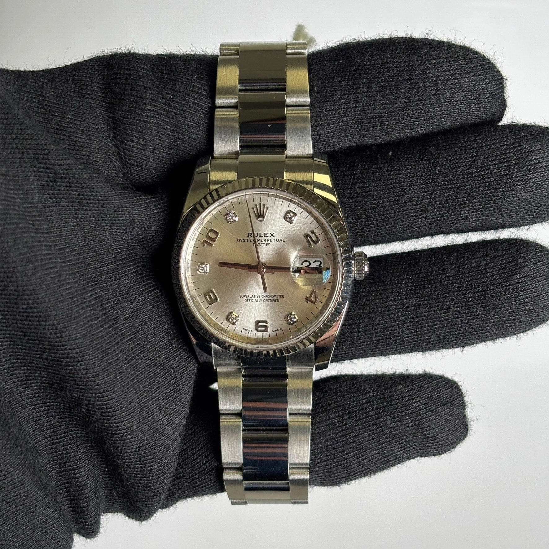 Rolex Oyster Perpetual 34mm Silver Dial Watch Ref# 115234 - Happy Jewelers Fine Jewelry Lifetime Warranty