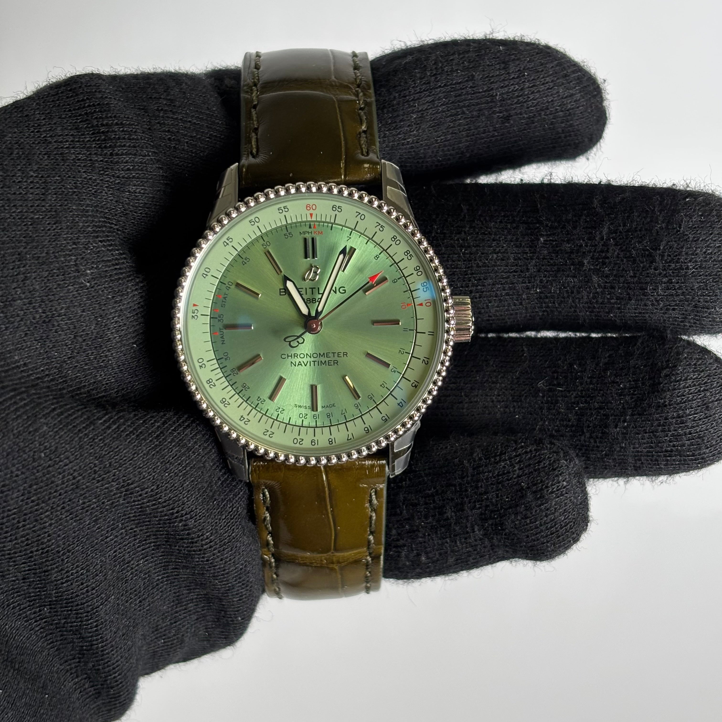 Breitling Navitimer 35mm Green Dial Watch Ref# A17395 - Happy Jewelers Fine Jewelry Lifetime Warranty