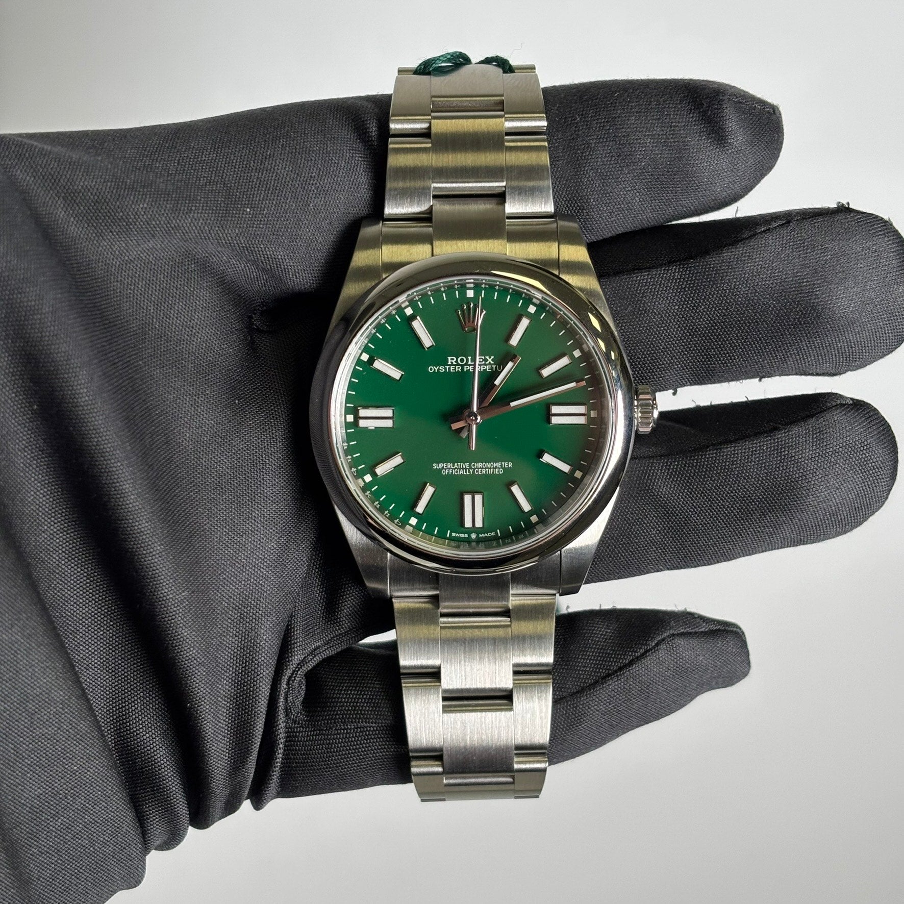 Rolex Oyster Perpetual 41mm Green Dial Watch Ref# 124300 - Happy Jewelers Fine Jewelry Lifetime Warranty