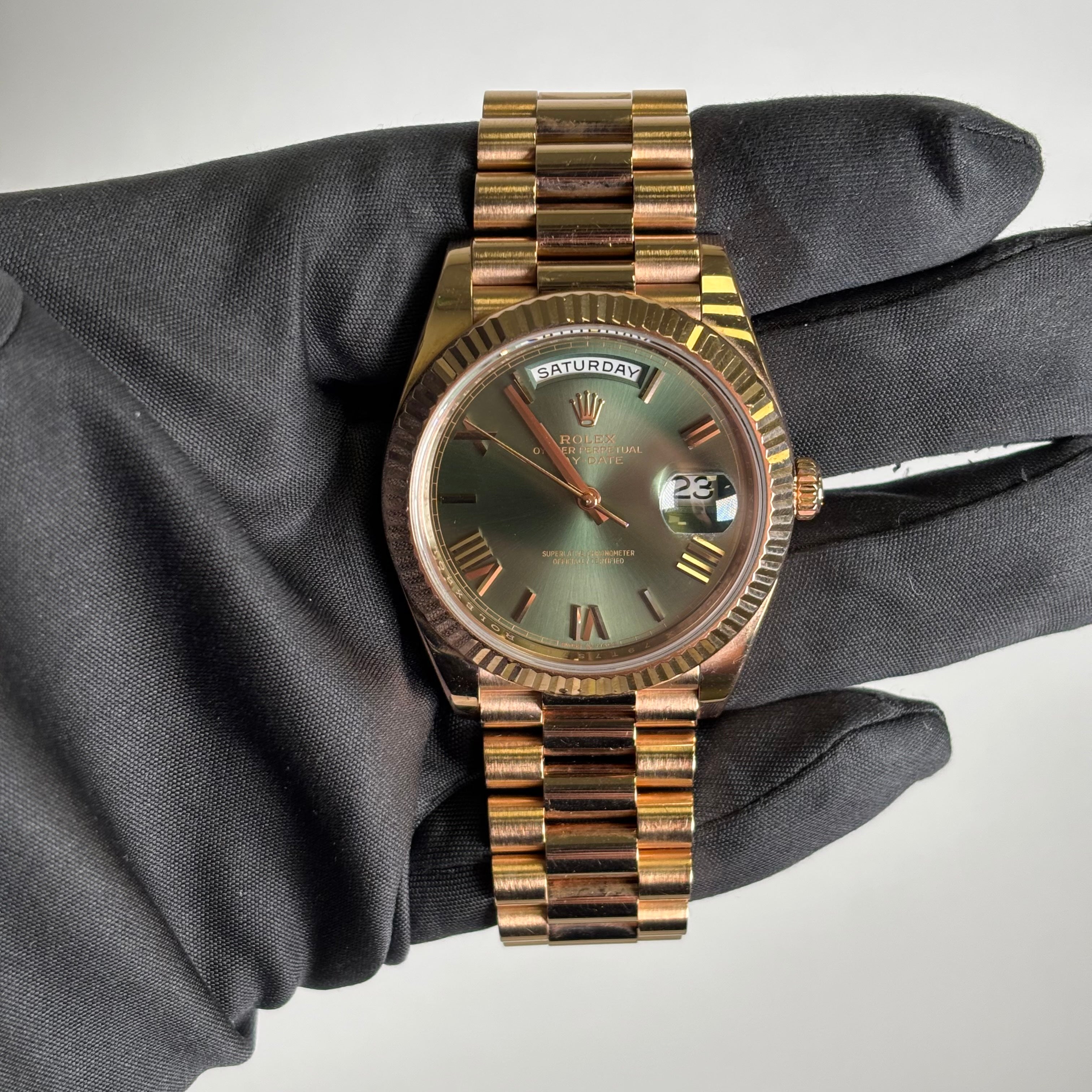 Rolex Day-Date 40mm Olive Dial Watch Ref# 228235 - Happy Jewelers Fine Jewelry Lifetime Warranty