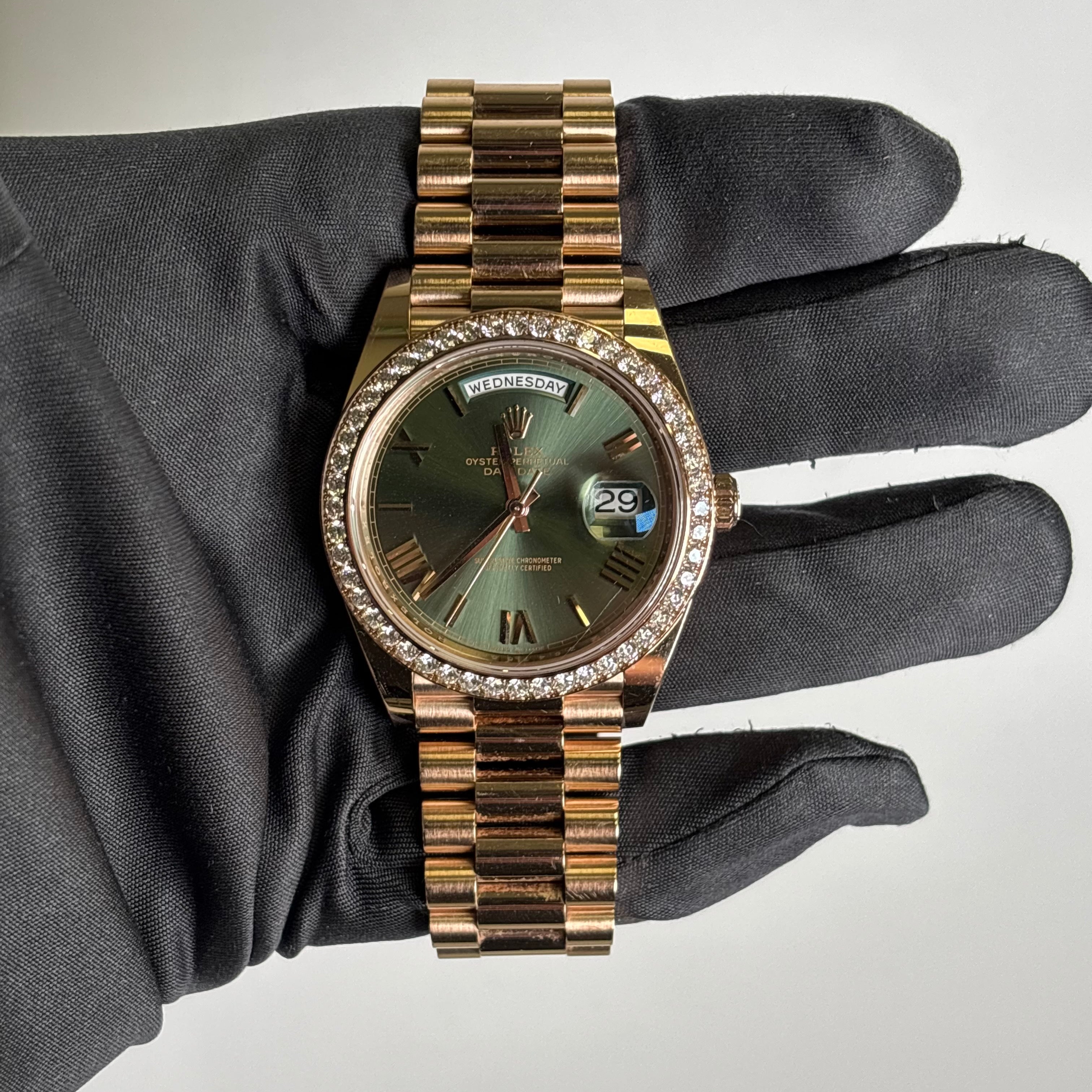 Rolex Day-Date 40mm Olive Dial Watch Ref# 228345RBR - Happy Jewelers Fine Jewelry Lifetime Warranty