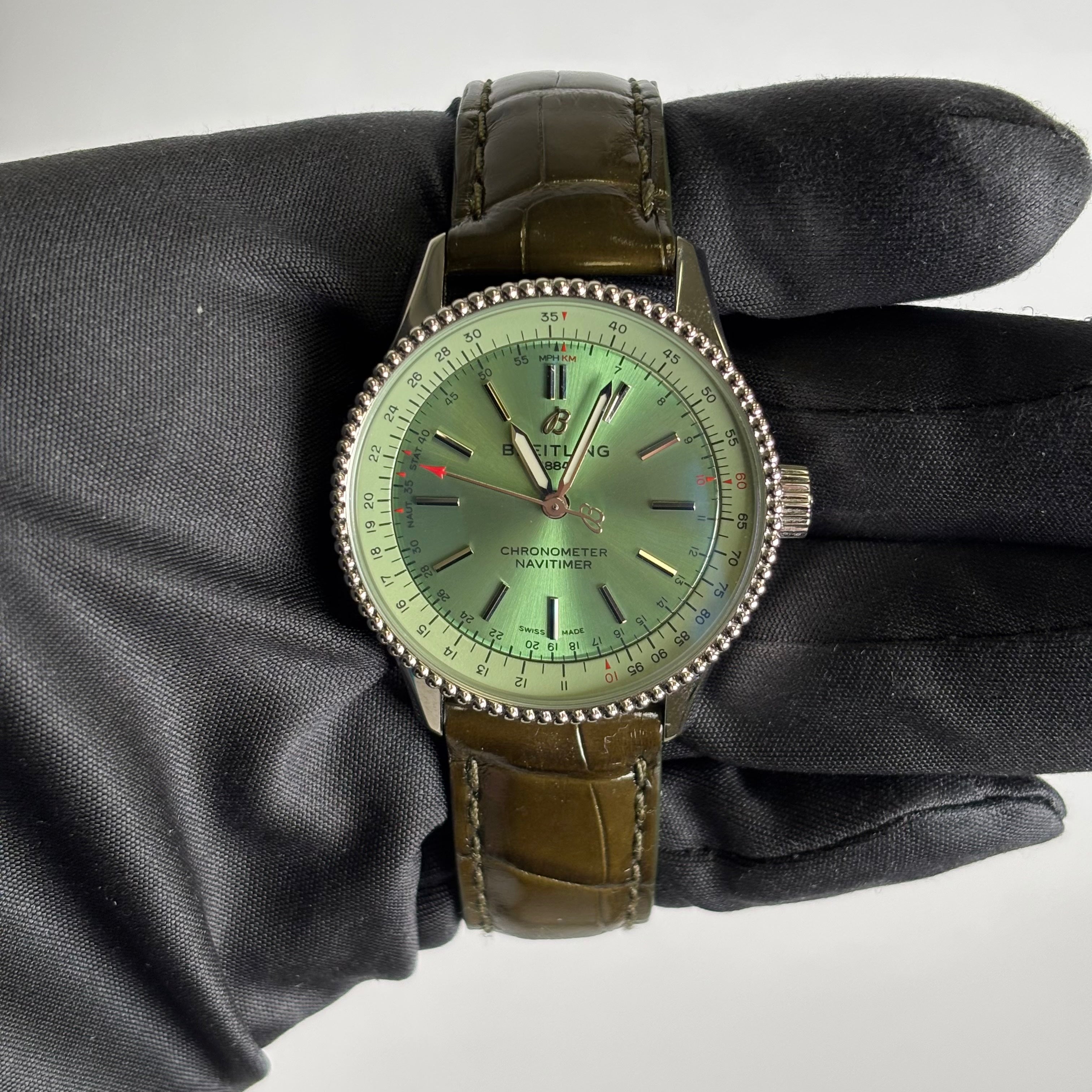 Breitling Navitimer 35mm Green Dial Watch Ref# A17395 - Happy Jewelers Fine Jewelry Lifetime Warranty