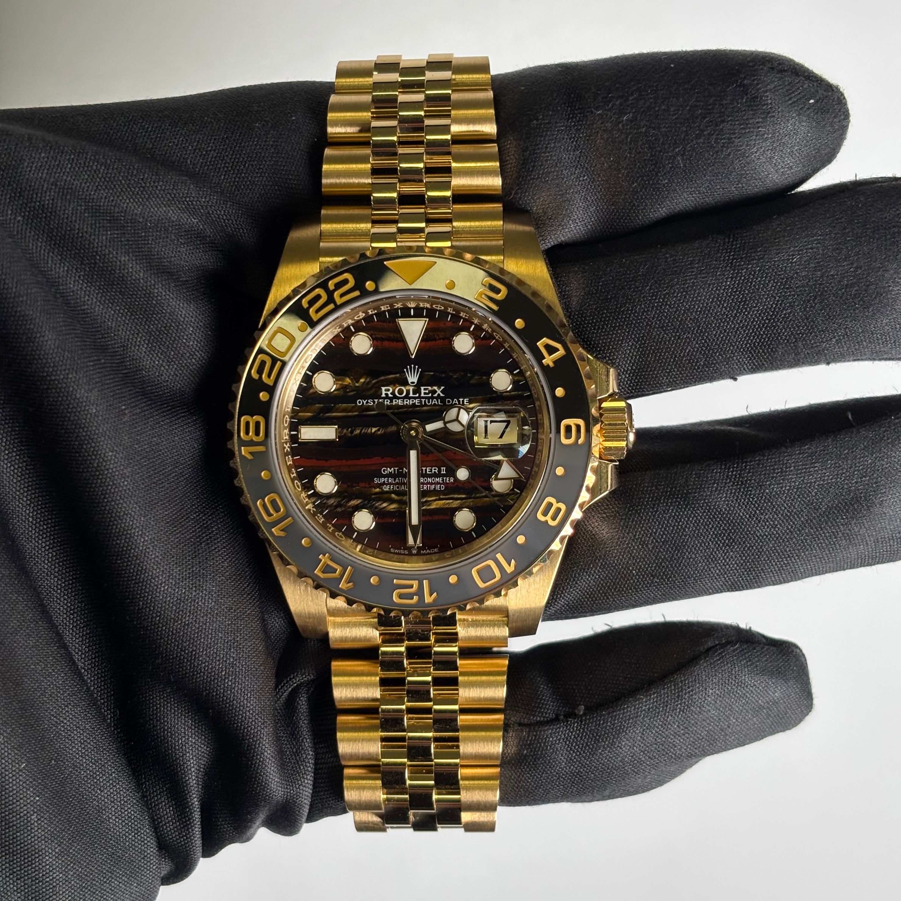 Rolex GMT-Master II 40mm Tiger Iron Dial Watch Ref# 126718GRNR - Happy Jewelers Fine Jewelry Lifetime Warranty