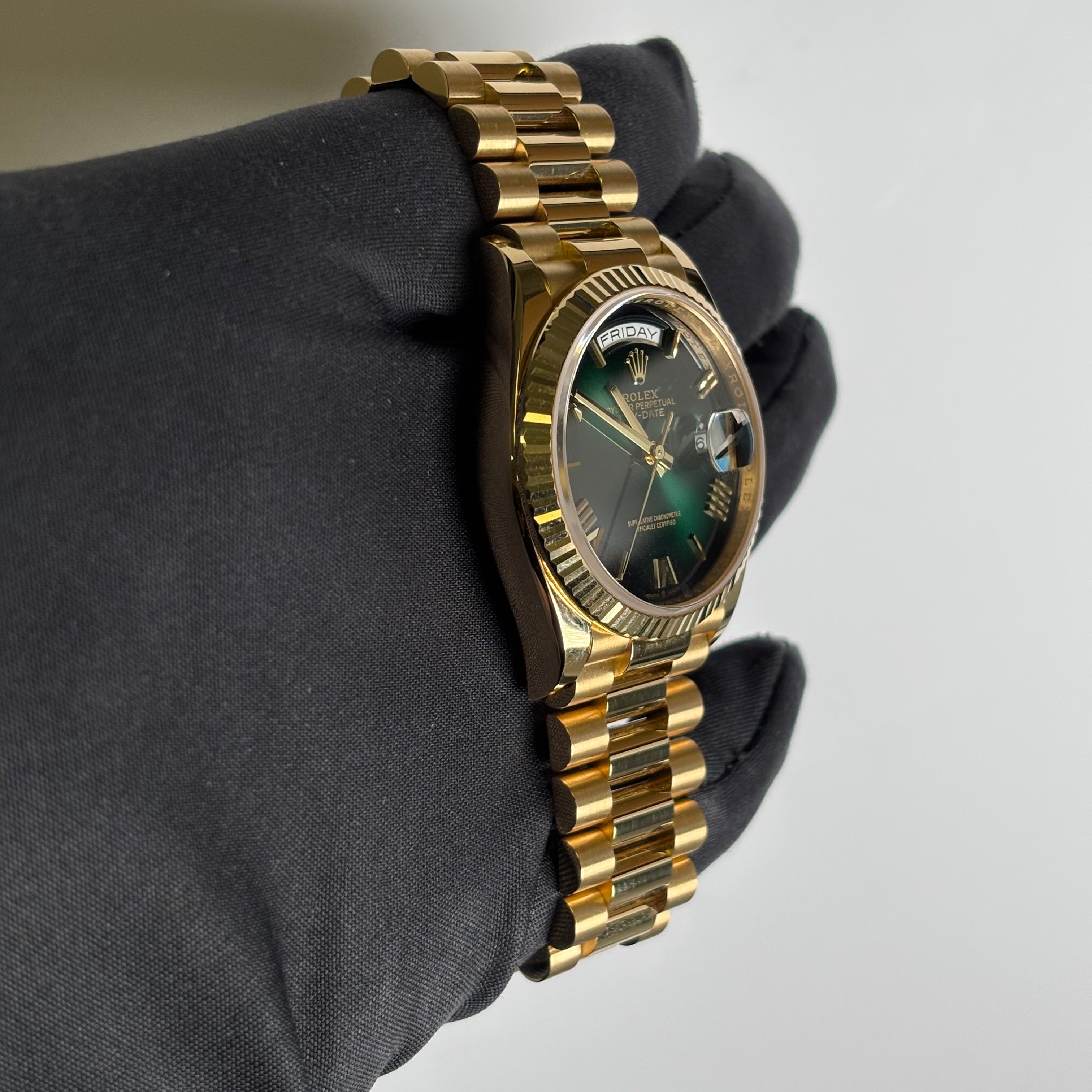 Rolex Day-Date 36mm Green Dial Watch Ref# 128238 - Happy Jewelers Fine Jewelry Lifetime Warranty
