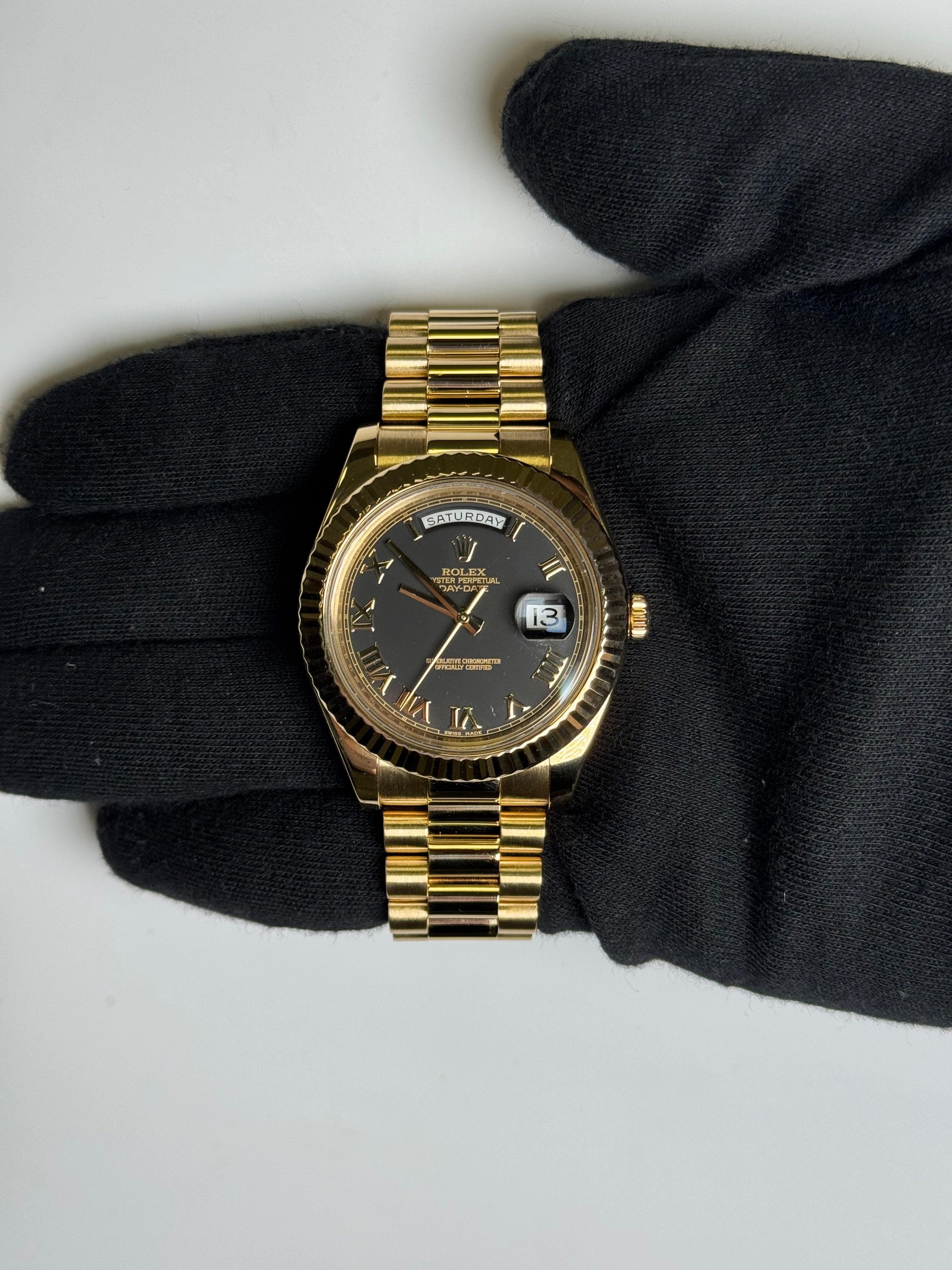 Rolex Day-Date 41mm Black Dial Watch Ref# 218238 - Happy Jewelers Fine Jewelry Lifetime Warranty