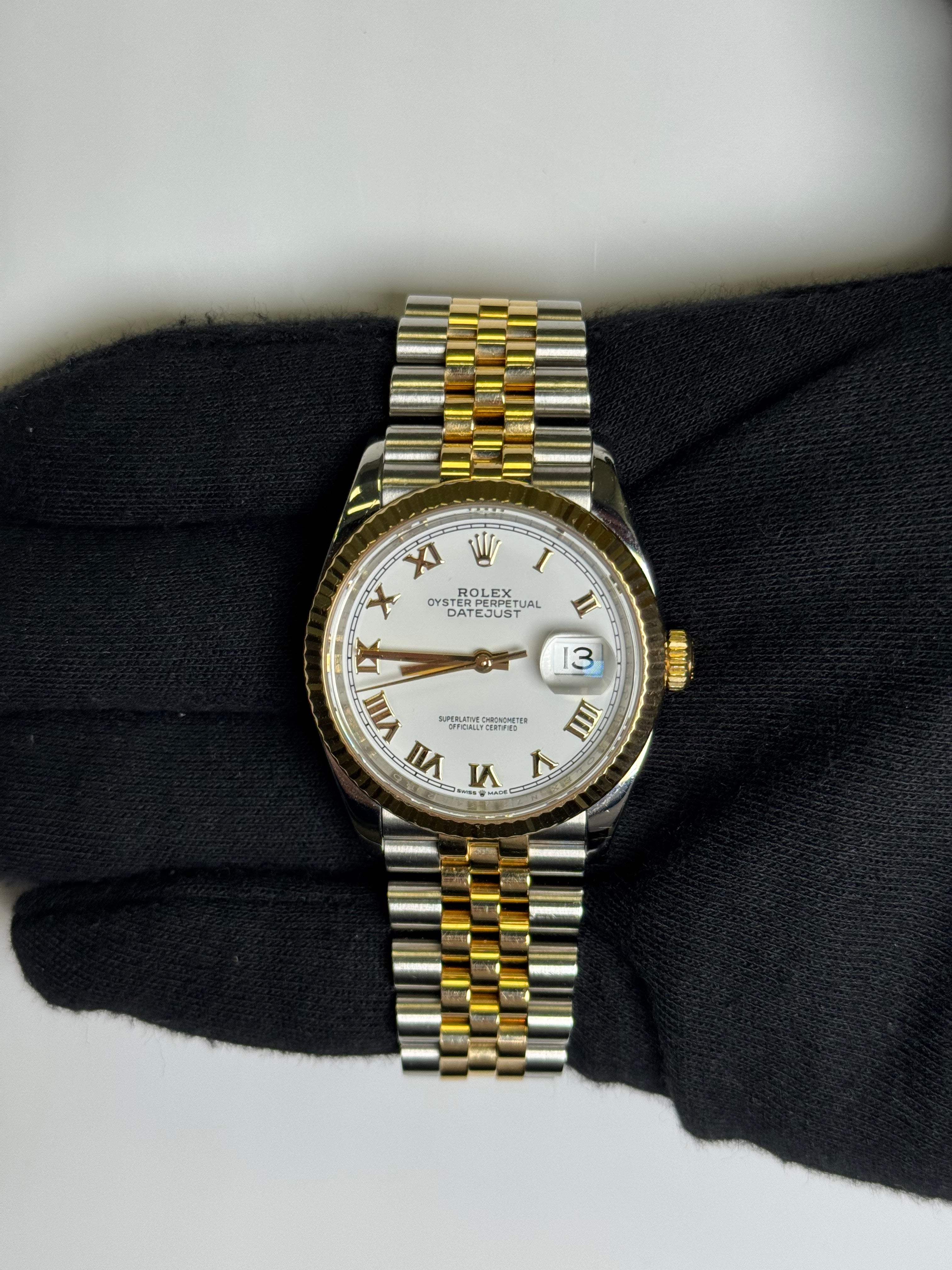 Rolex Datejust 36mm White Roman Dial Watch Ref# 126233 - Happy Jewelers Fine Jewelry Lifetime Warranty