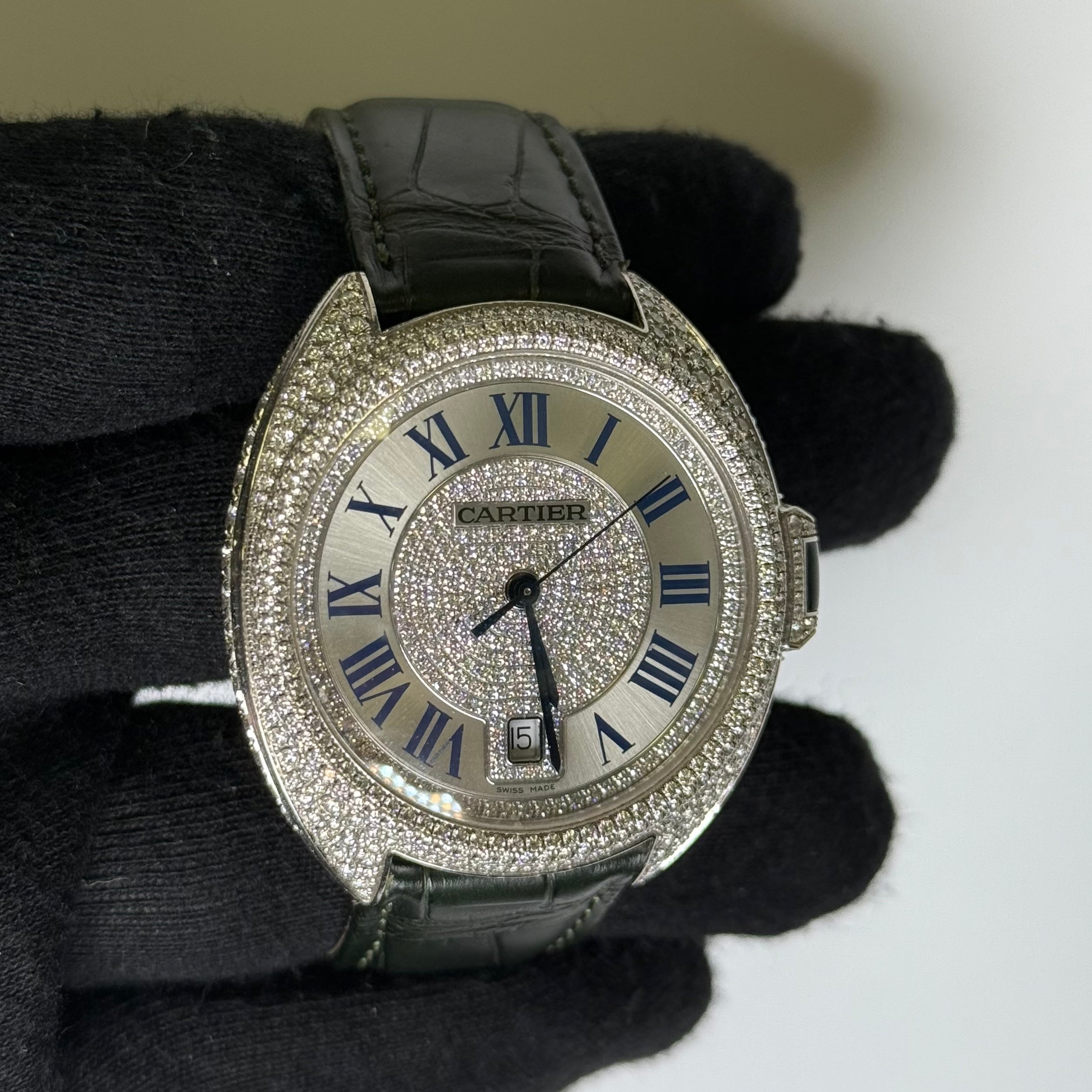 Cartier Cle 40mm Silver Diamond Dial Watch Ref# 3849 - Happy Jewelers Fine Jewelry Lifetime Warranty