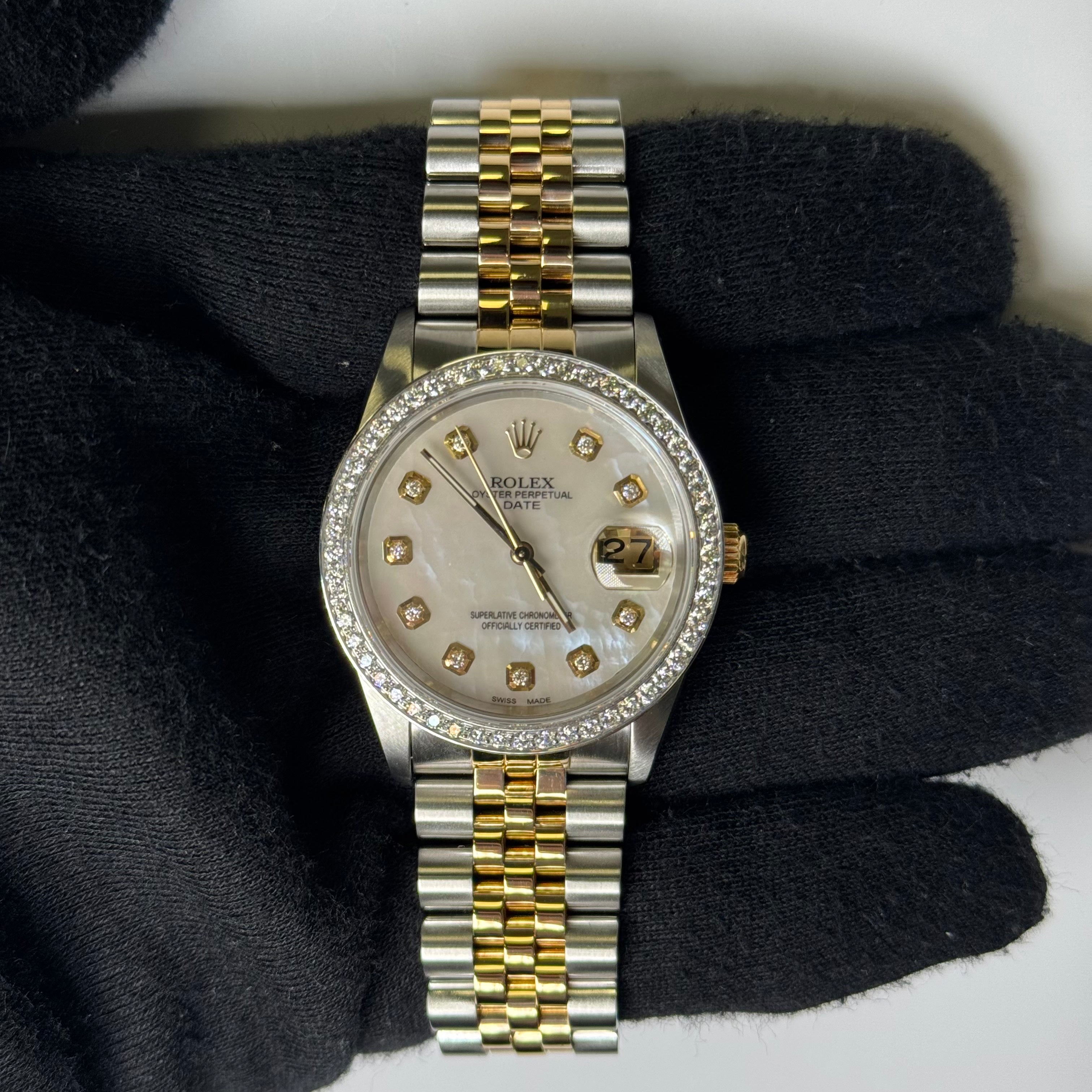 Rolex Oyster Perpetual 34mm MOP Dial Watch Ref# 15223 - Happy Jewelers Fine Jewelry Lifetime Warranty