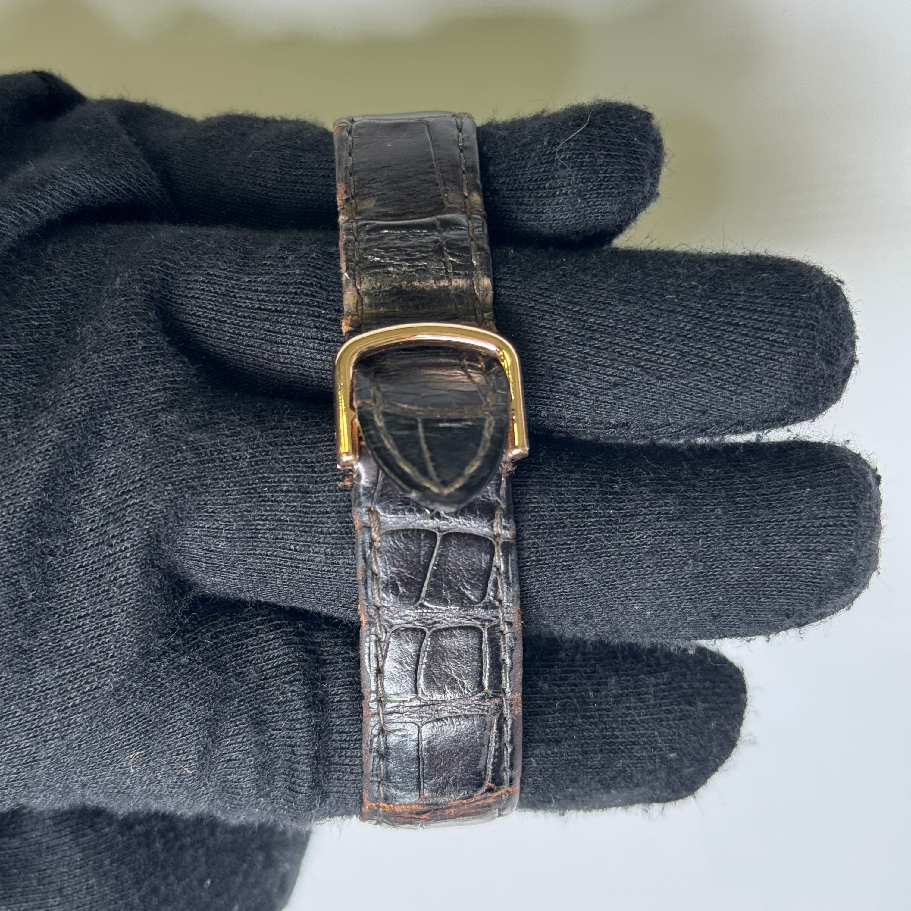 Cartier Ronde Louis 28mm 18K Rose Gold Cream Roman Dial Watch Factory Diamond Bezel With Black Leather Strap REF# 2886 - Happy Jewelers Fine Jewelry Lifetime Warranty