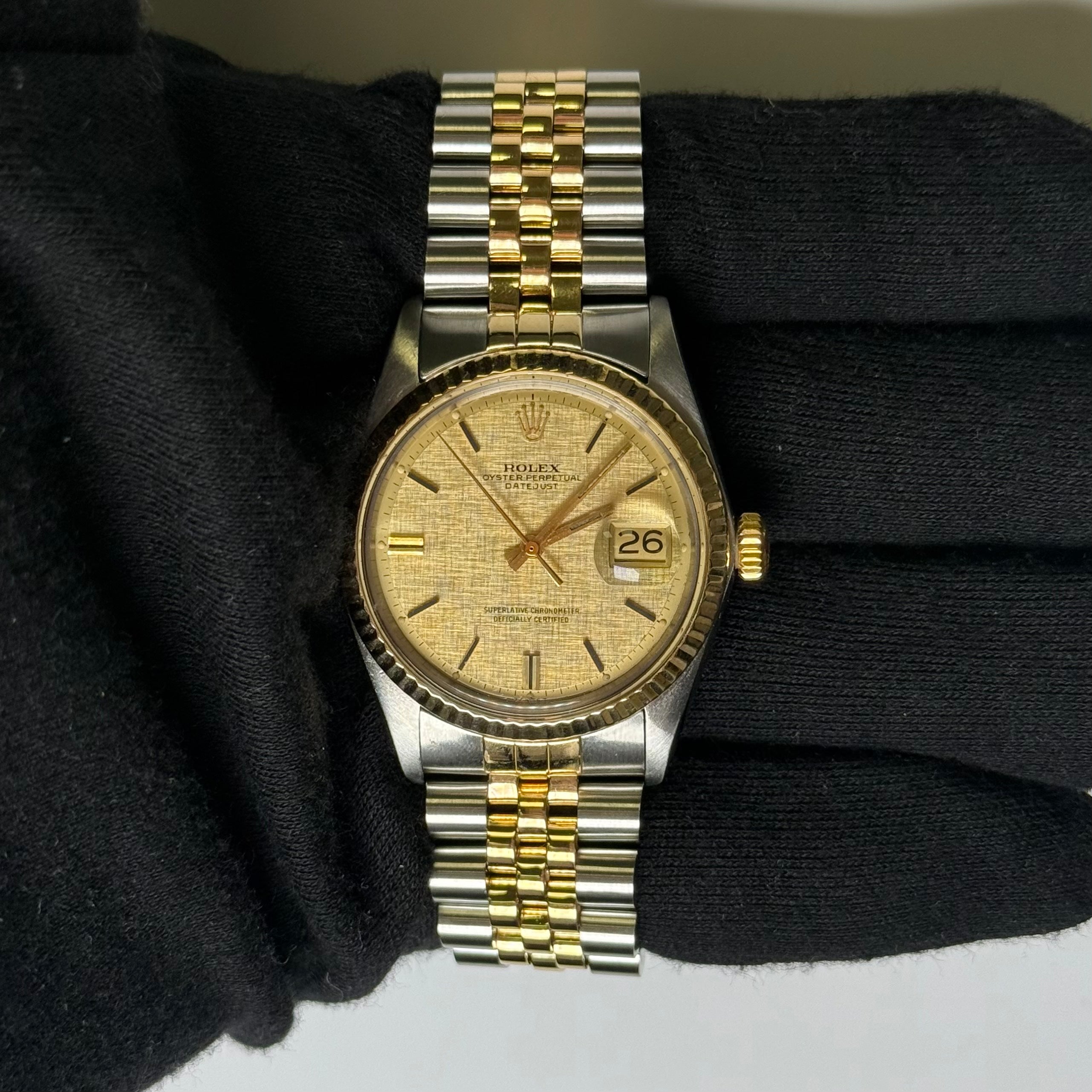 Rolex Datejust 36mm Champagne Linen Dial Watch Ref# 16013 - Happy Jewelers Fine Jewelry Lifetime Warranty