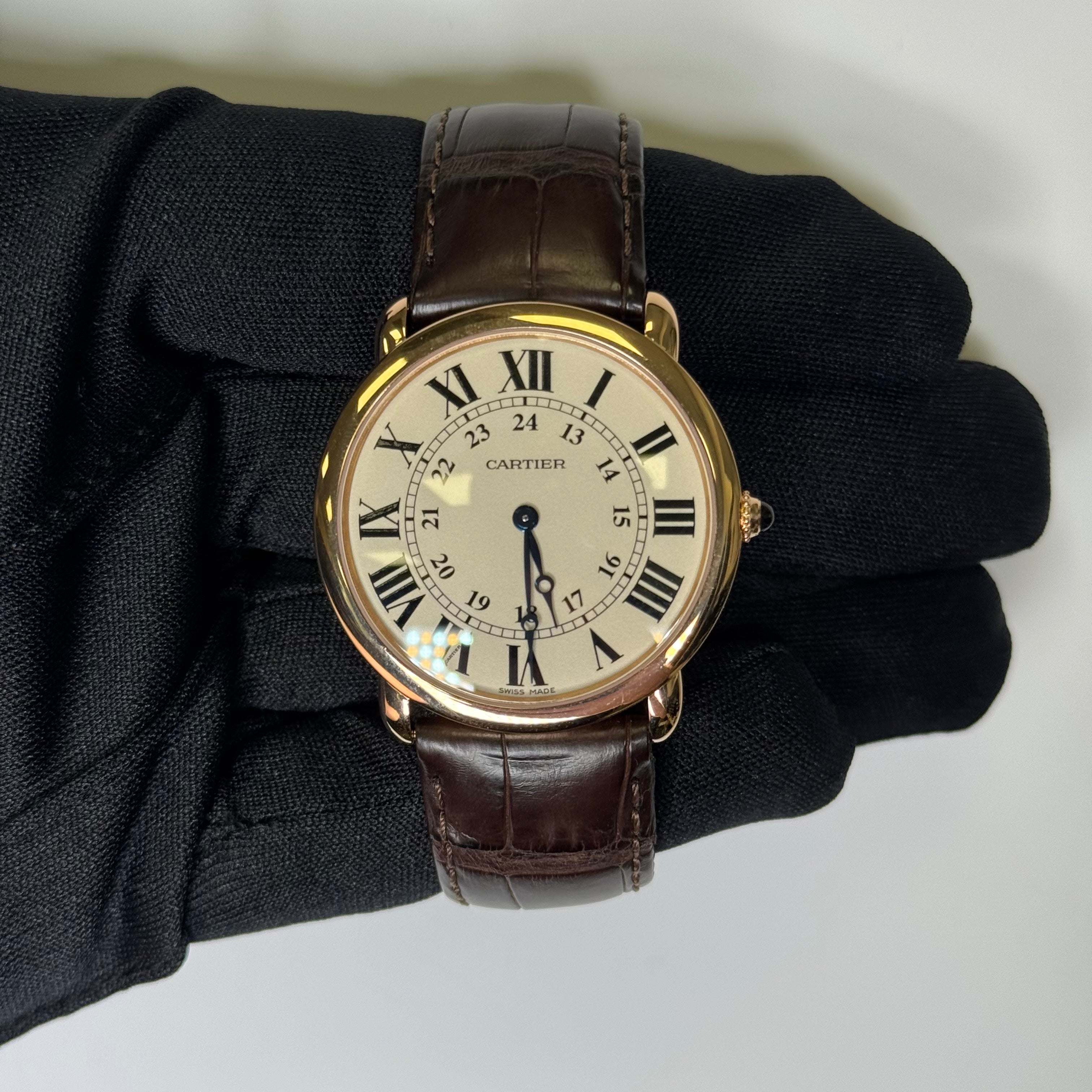Cartier Ronde Louis 36mm 18K Rose Gold Cream Roman Dial Watch With Brown Leather Strap REF# W6800251 - Happy Jewelers Fine Jewelry Lifetime Warranty