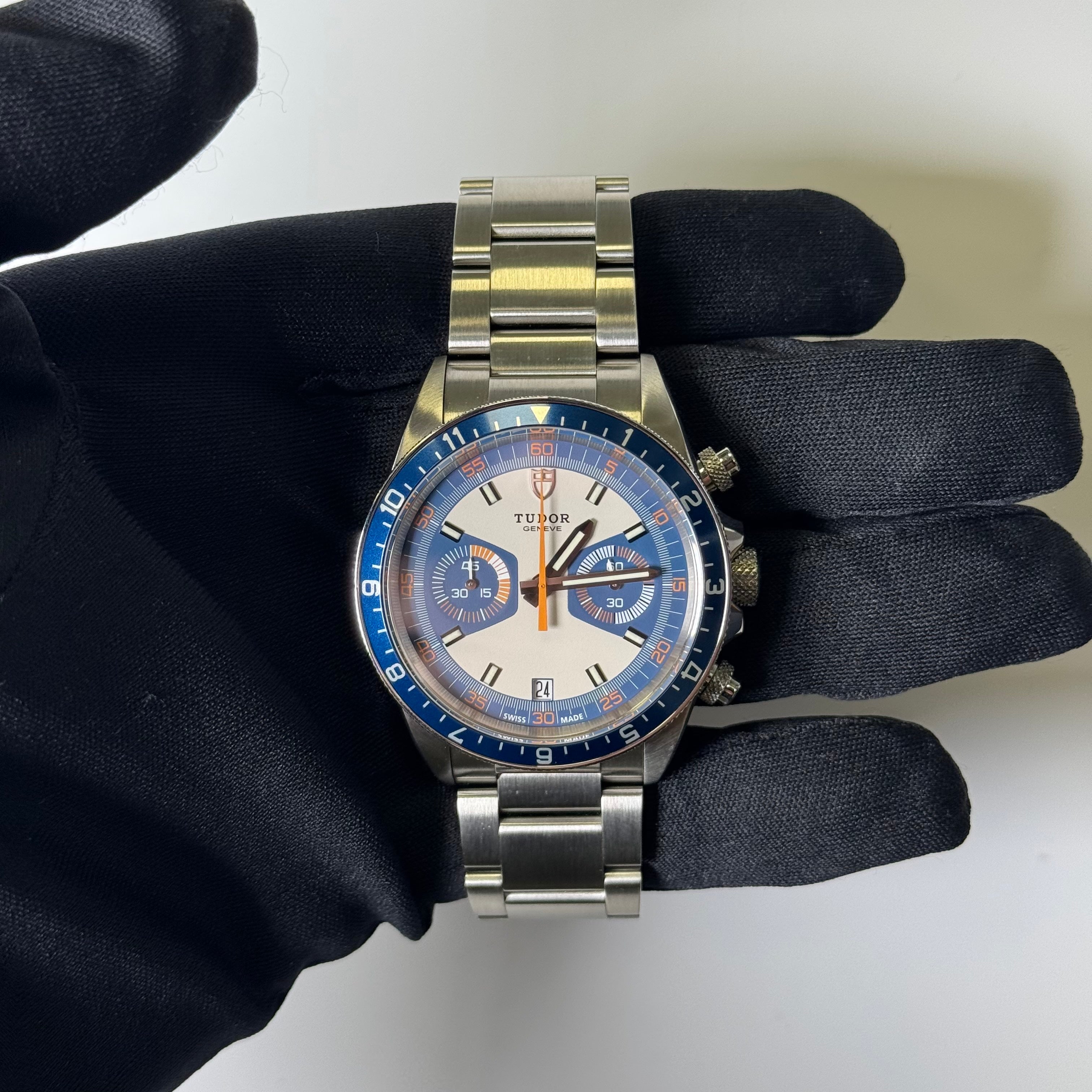 Tudor Heritage Chronograph 42mm White and Blue Dial Watch Ref# 70330B - Happy Jewelers Fine Jewelry Lifetime Warranty