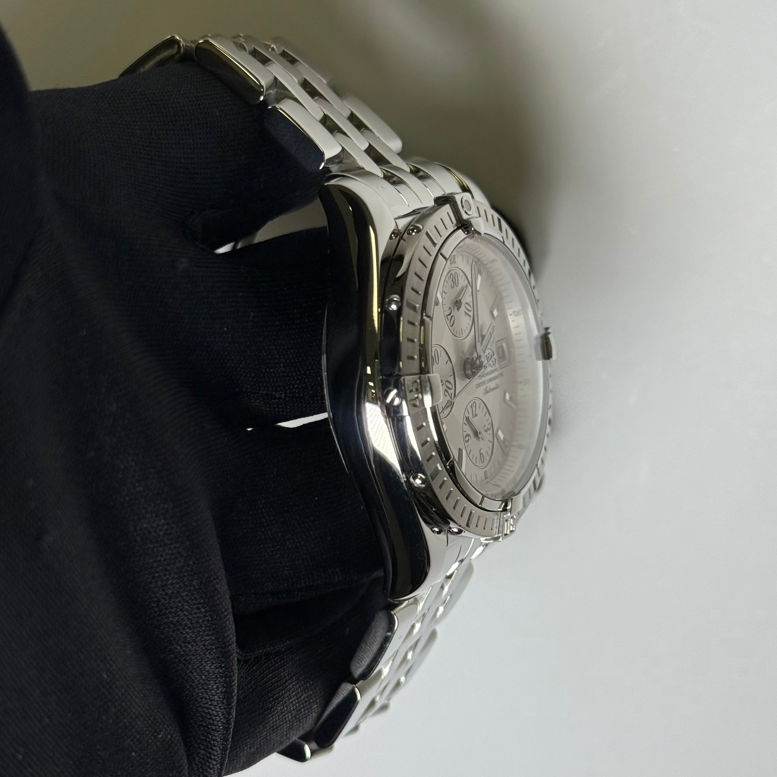 Breitling Chronomat 43mm Silver Dial Watch Ref# A13356 - Happy Jewelers Fine Jewelry Lifetime Warranty