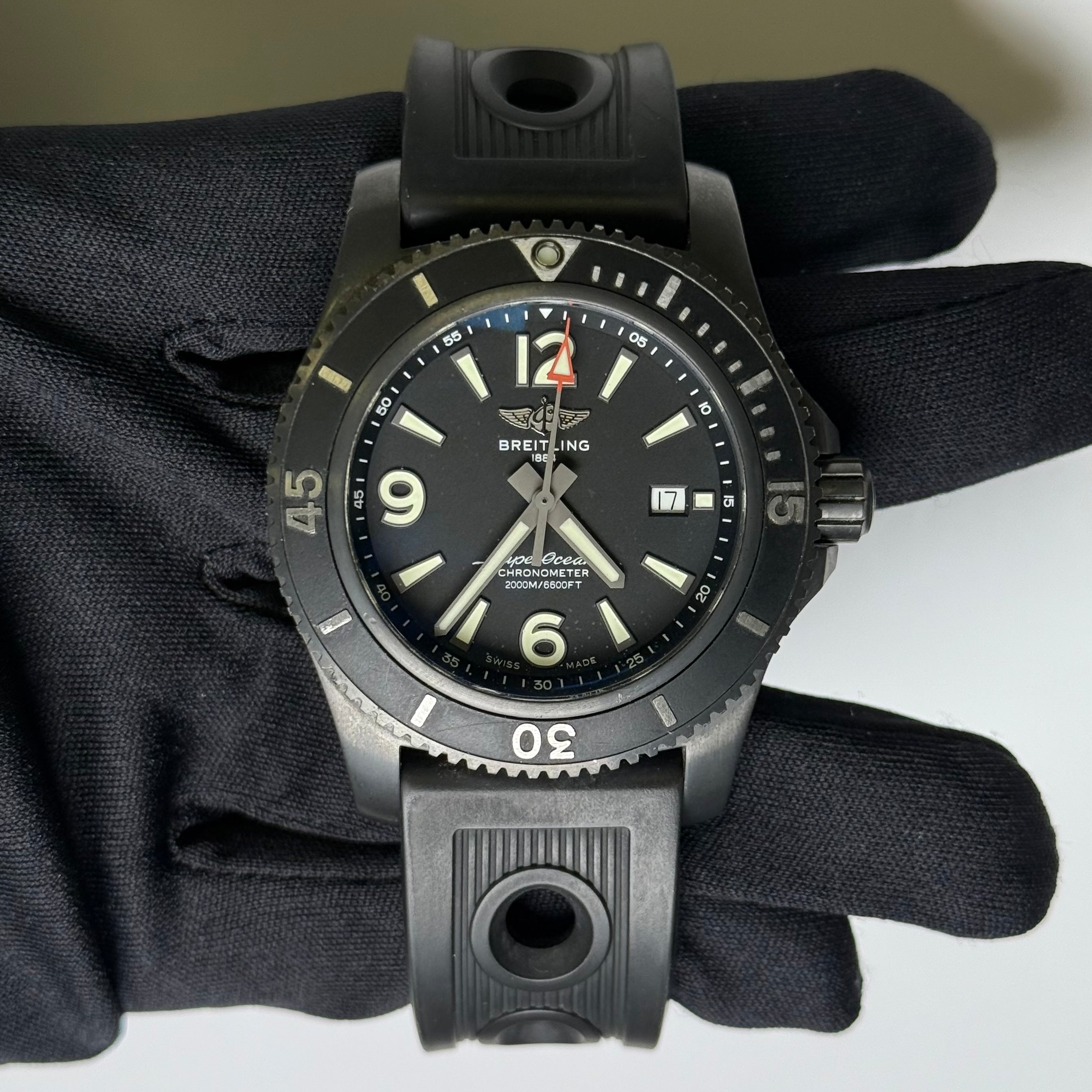 Breitling Super Ocean 46mm Black Dial Watch Ref# M17368 - Happy Jewelers Fine Jewelry Lifetime Warranty