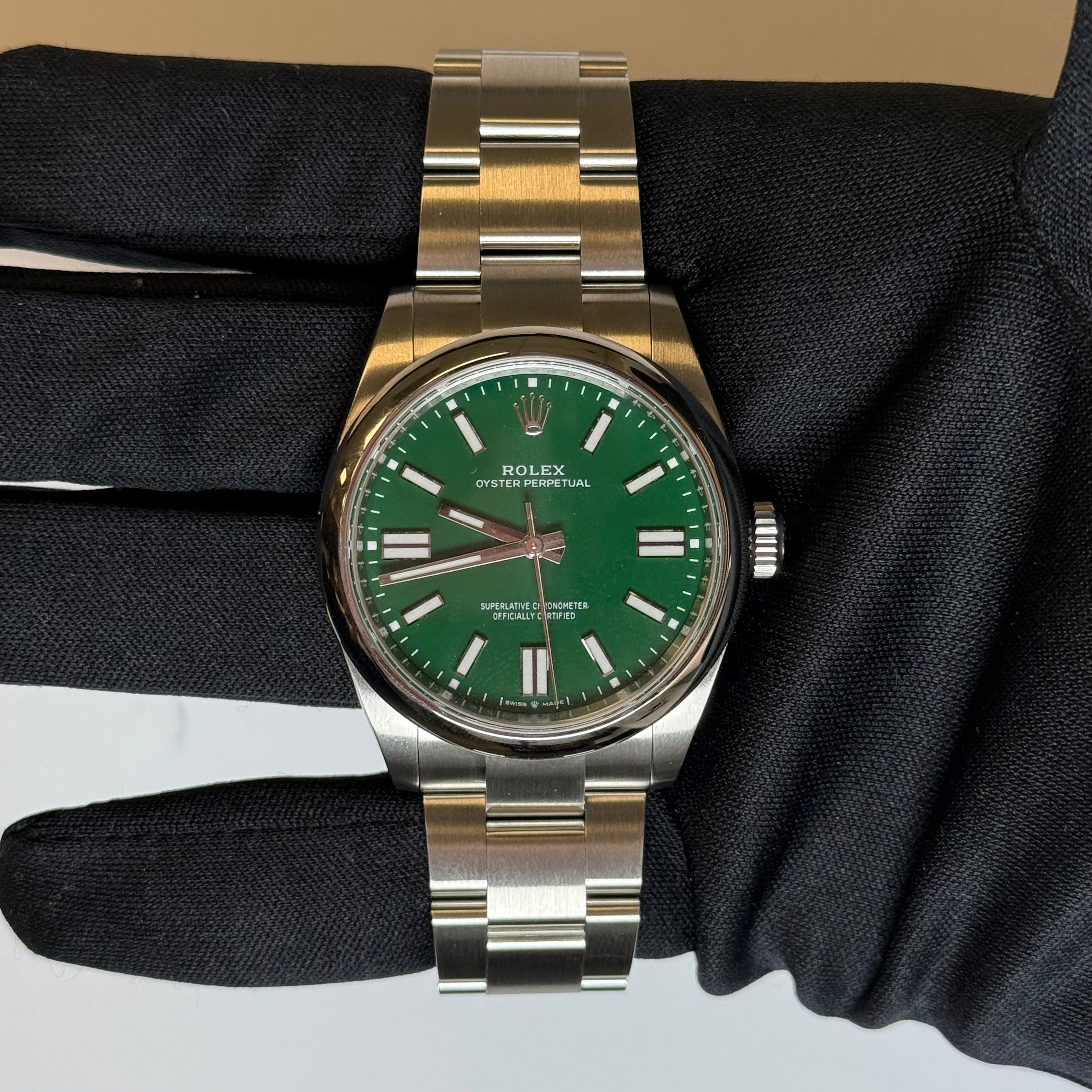 Rolex Oyster Perpetual 41mm Green Dial Watch Ref# 134300 - Happy Jewelers Fine Jewelry Lifetime Warranty