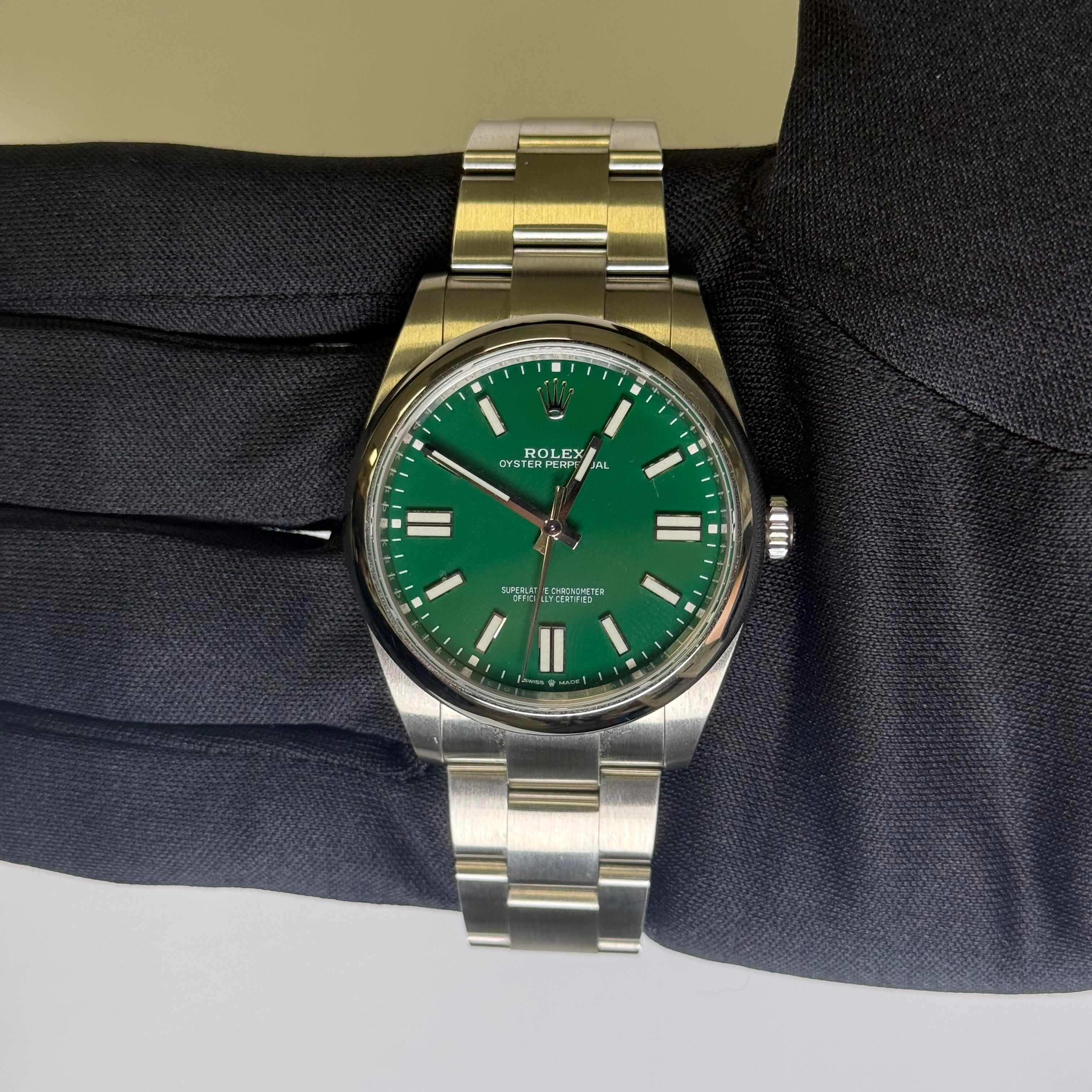 Rolex Oyster Perpetual 41mm Green Dial Watch Ref# 124300