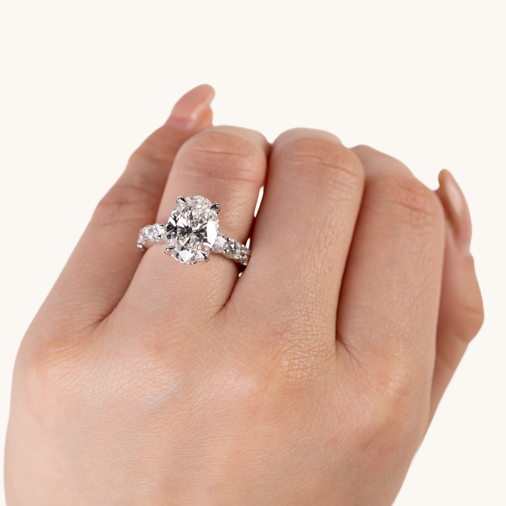 4.57 Oval Lab Diamond Engagement Ring with Hidden Halo - Happy Jewelers Fine Jewelry Lifetime Warranty