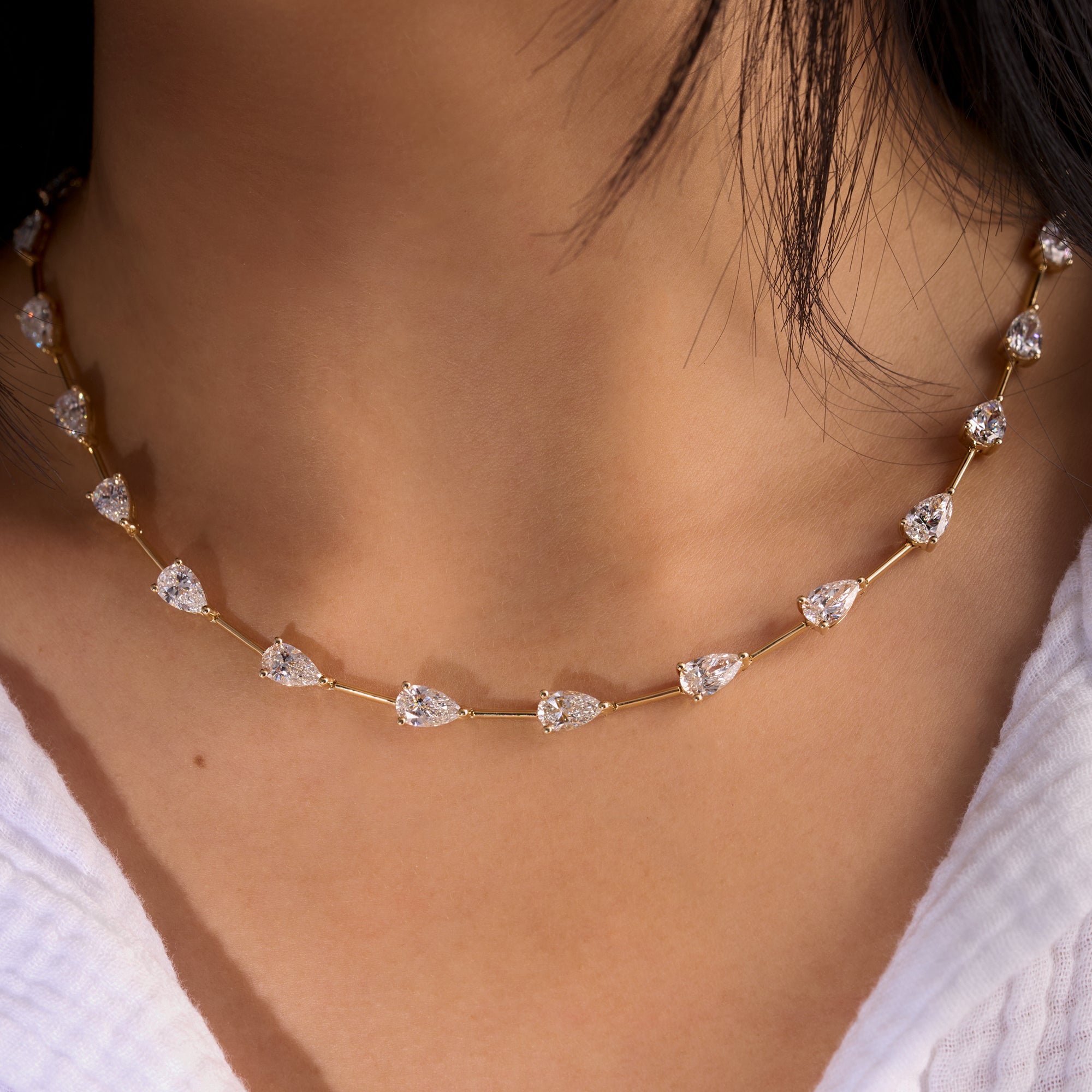 Lab East-West Pear Diamond Station Tennis Necklace